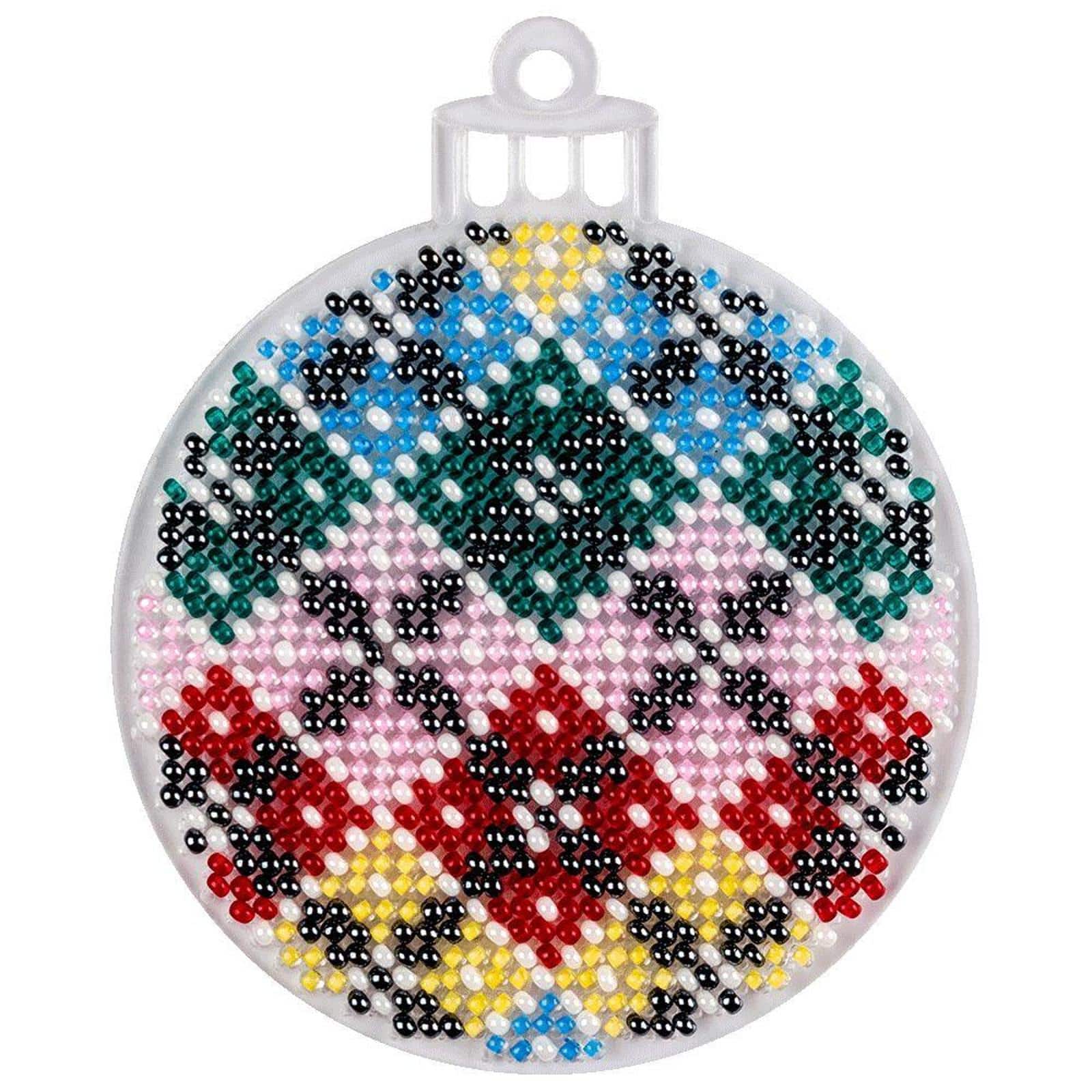 Wonderland Crafts Fair Isle Plaid Ball Ornament Bead Embroidery on Plastic Kit