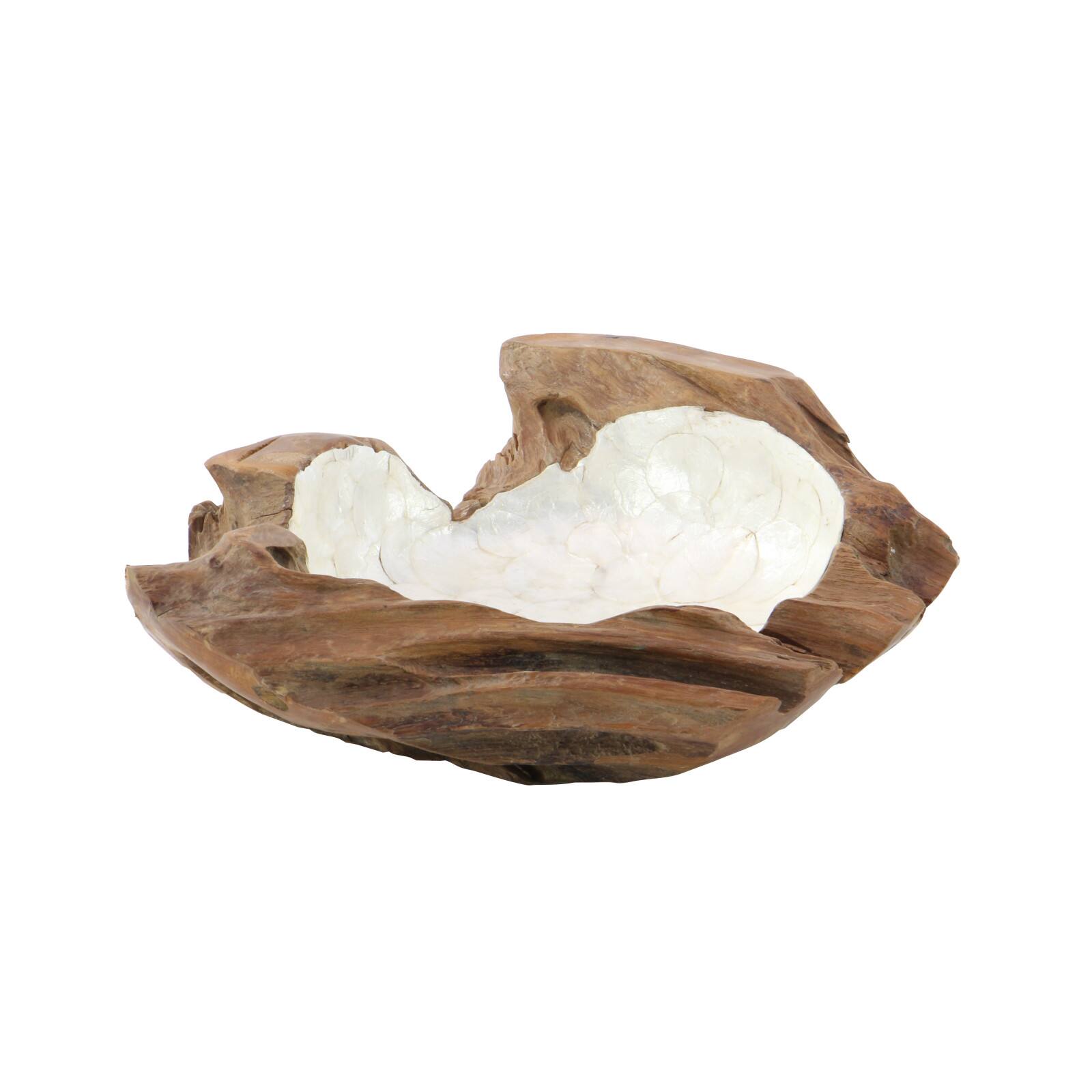 16" Natural Brown Wood and Shell Natural Decorative Bowl