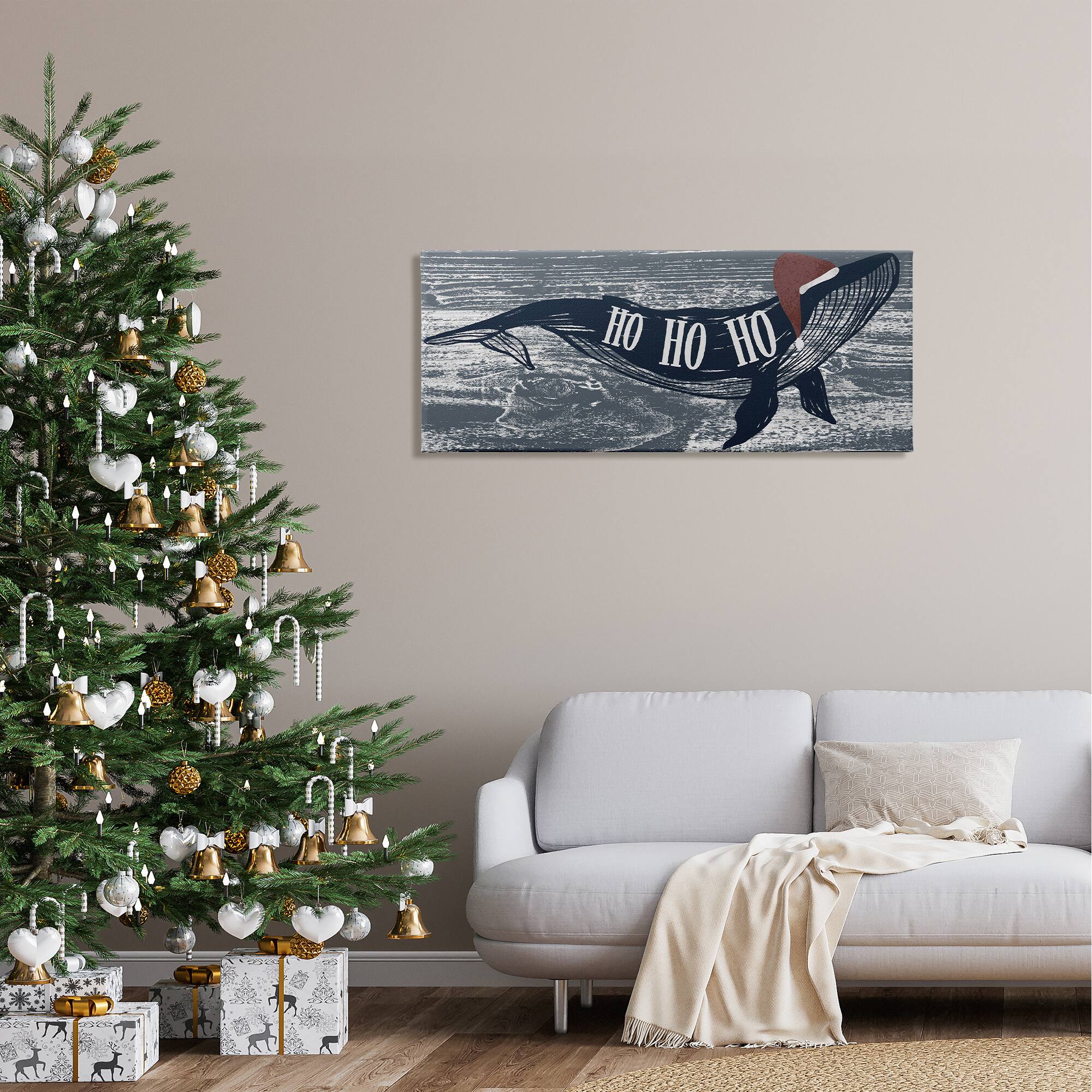 Stupell Industries Ho Ho Ho Christmas Santa Whale Canvas Wall Art
