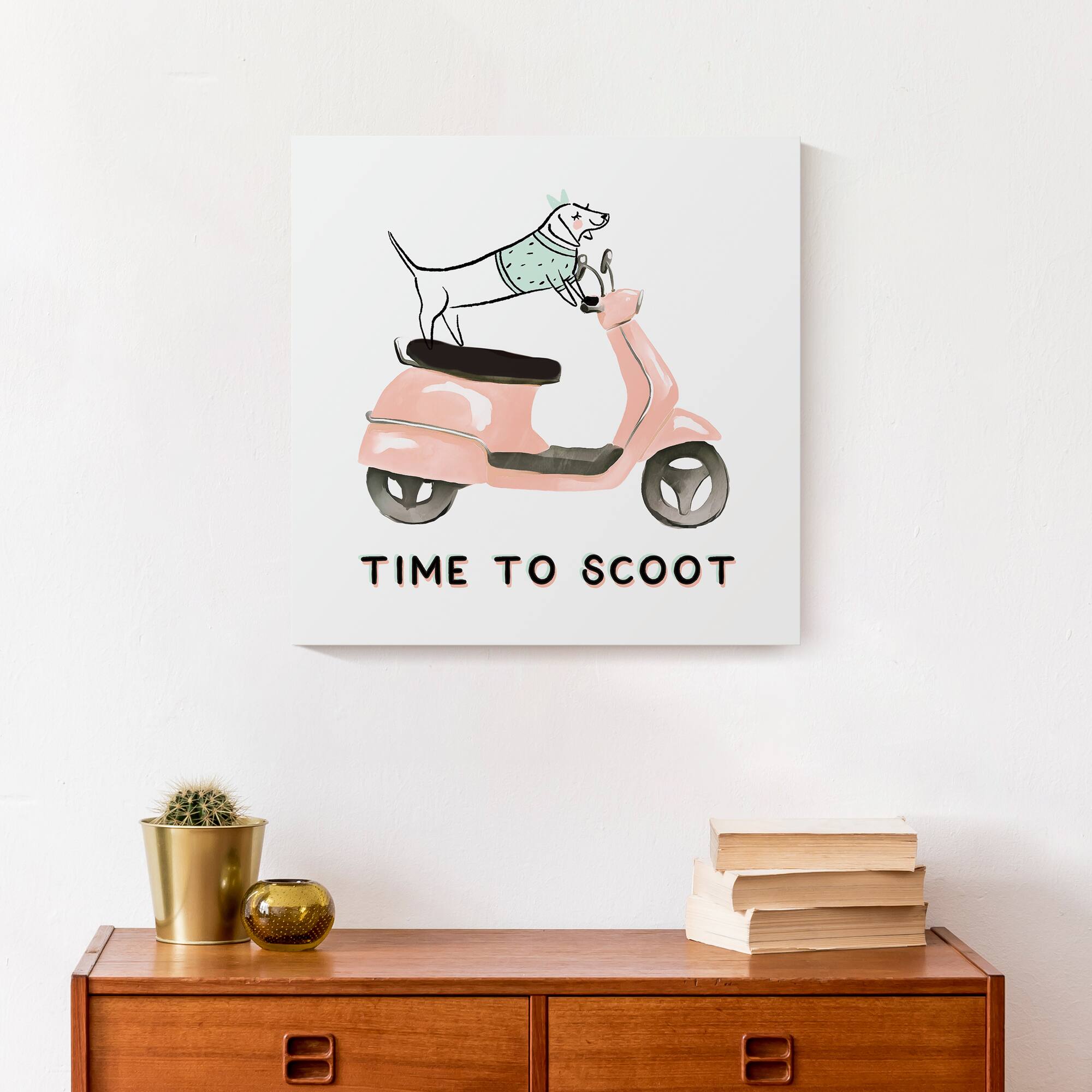 Dog Scooter Pink Mint 6 Canvas Wall Art