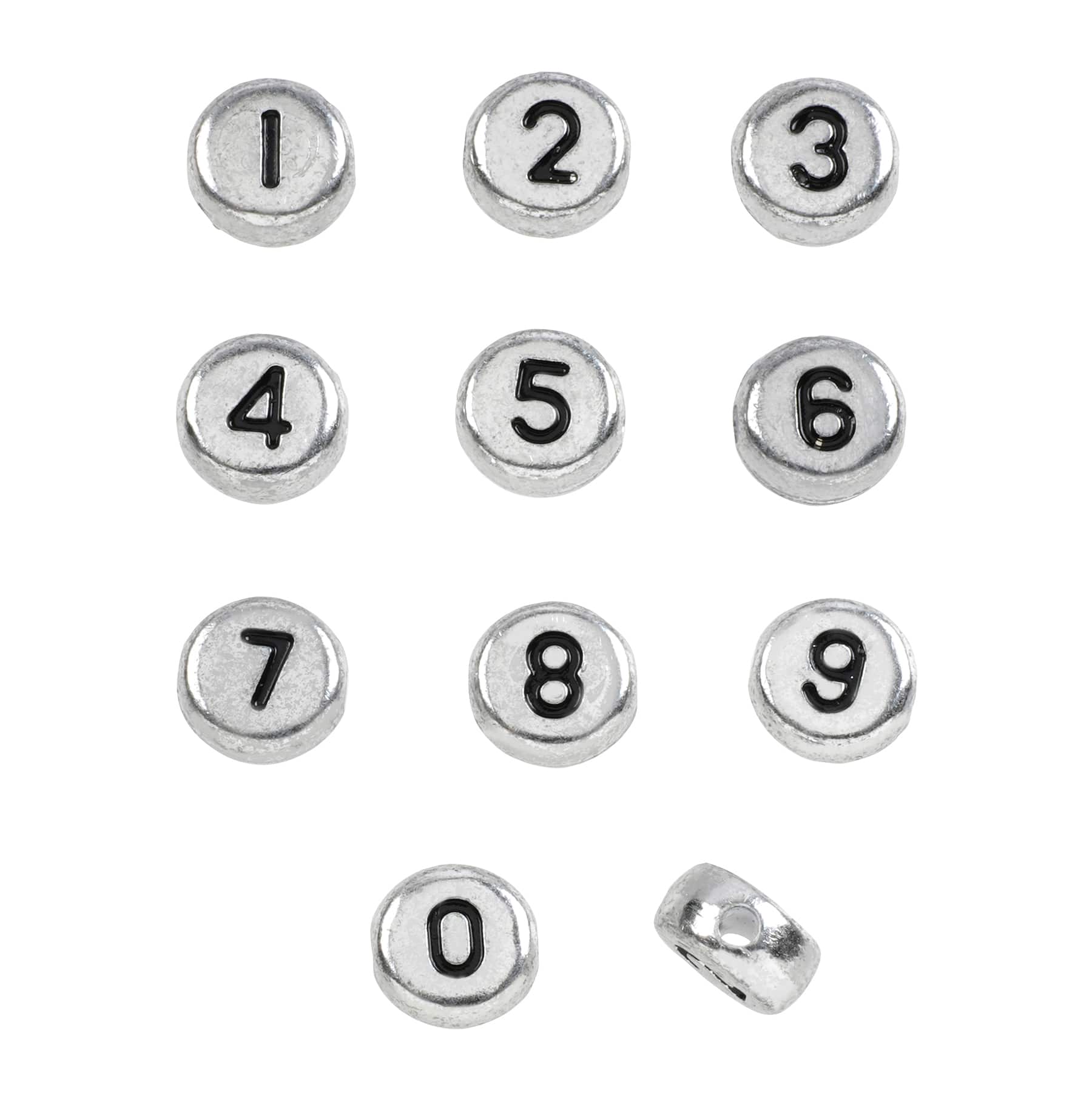 Bead Landing Number Acrylic Circle Craft Beads - White & Black - 7mm - Each