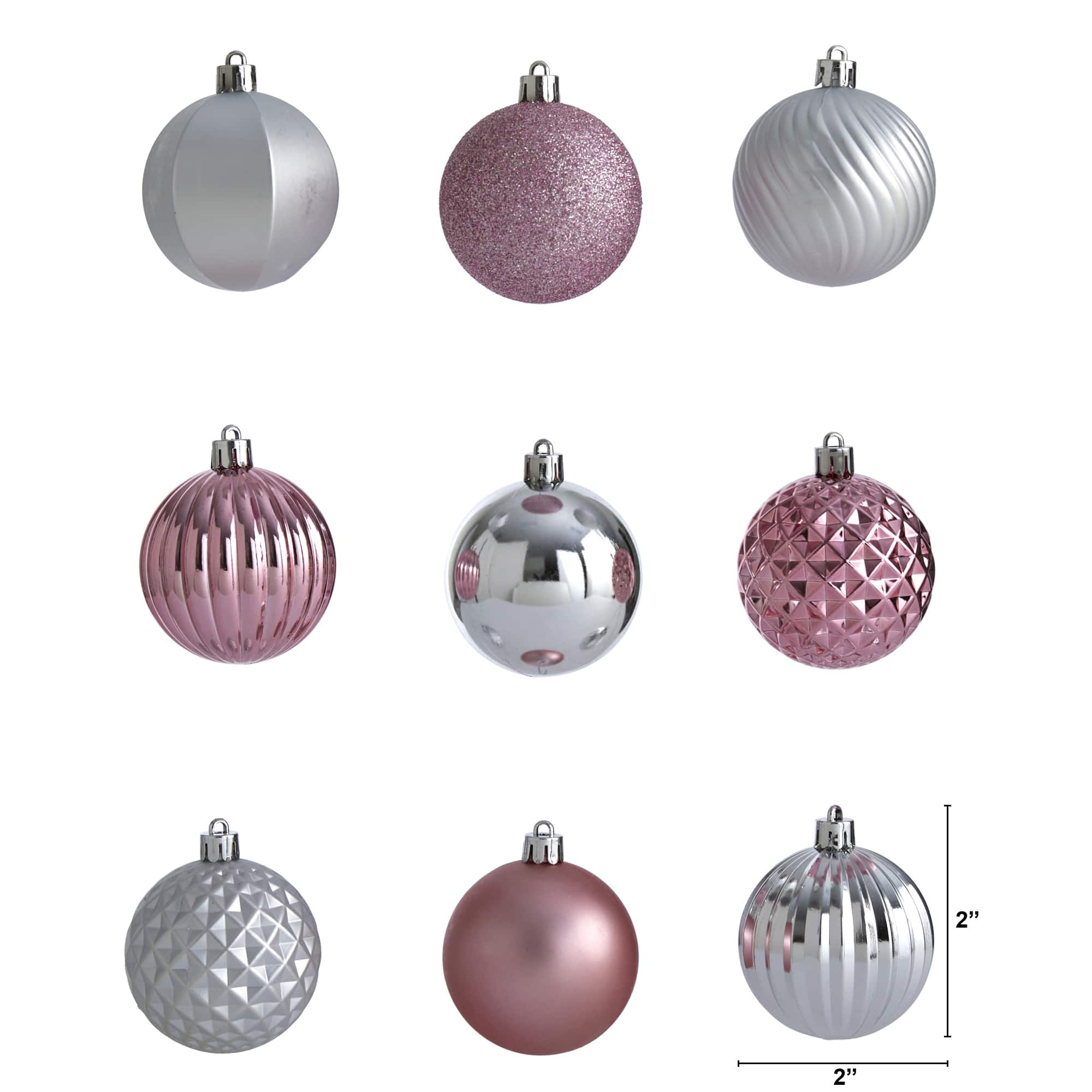 101ct. 2" Pink & Silver Shatterproof Ball Ornaments