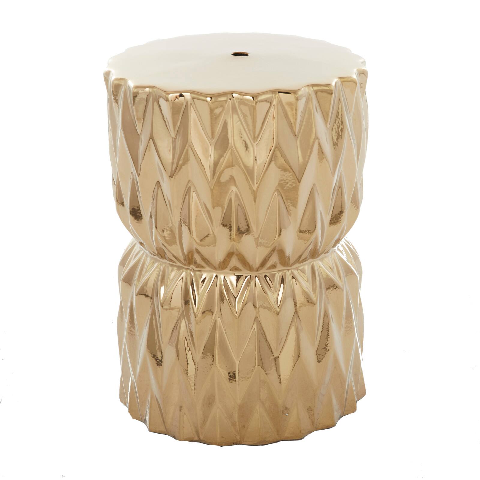 Gold Ceramic Glam Accent Table, 18 x 13 x 13 By Ivory And Iris