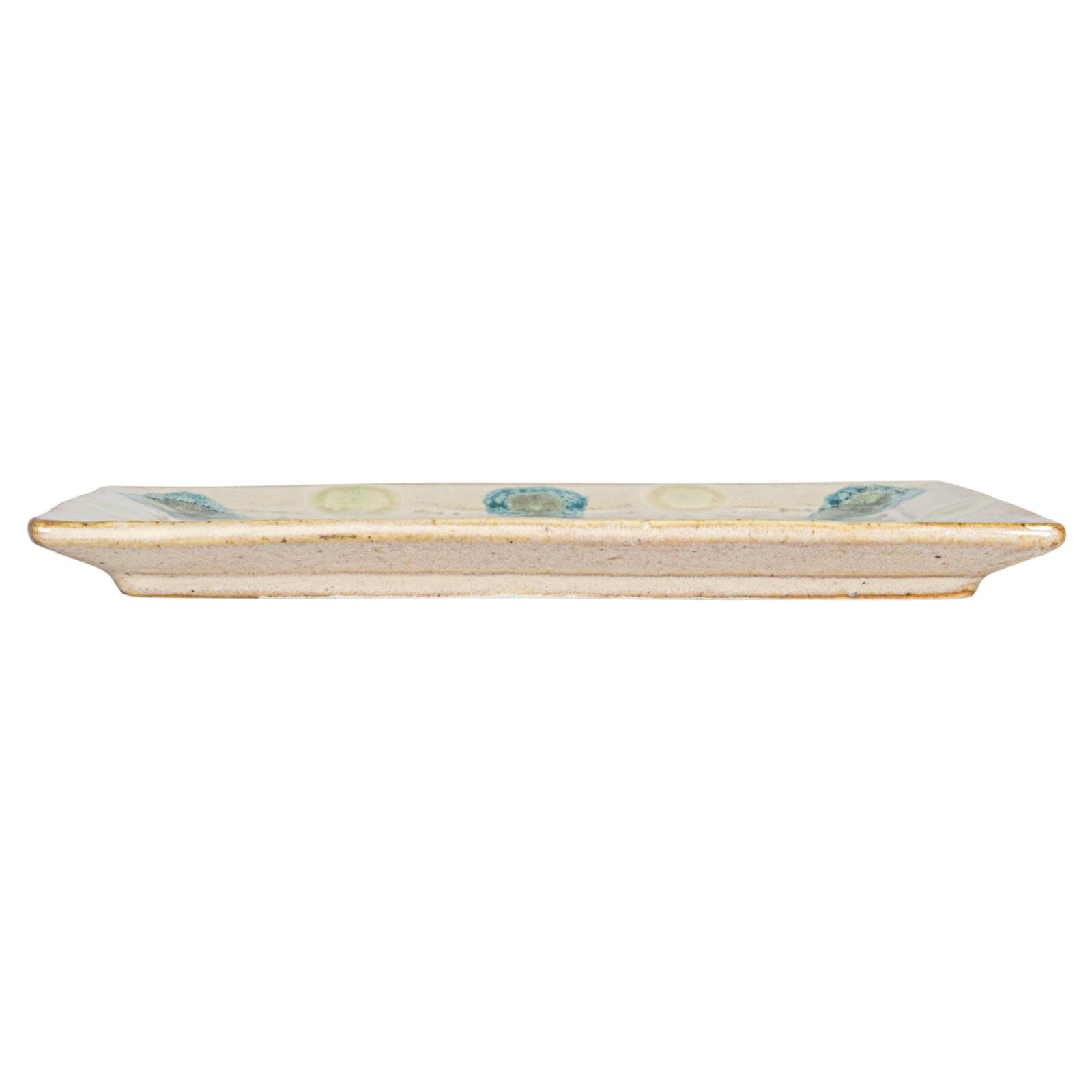 Hello Honey® 9.25" Tan & Blue Geometric Stoneware Platter