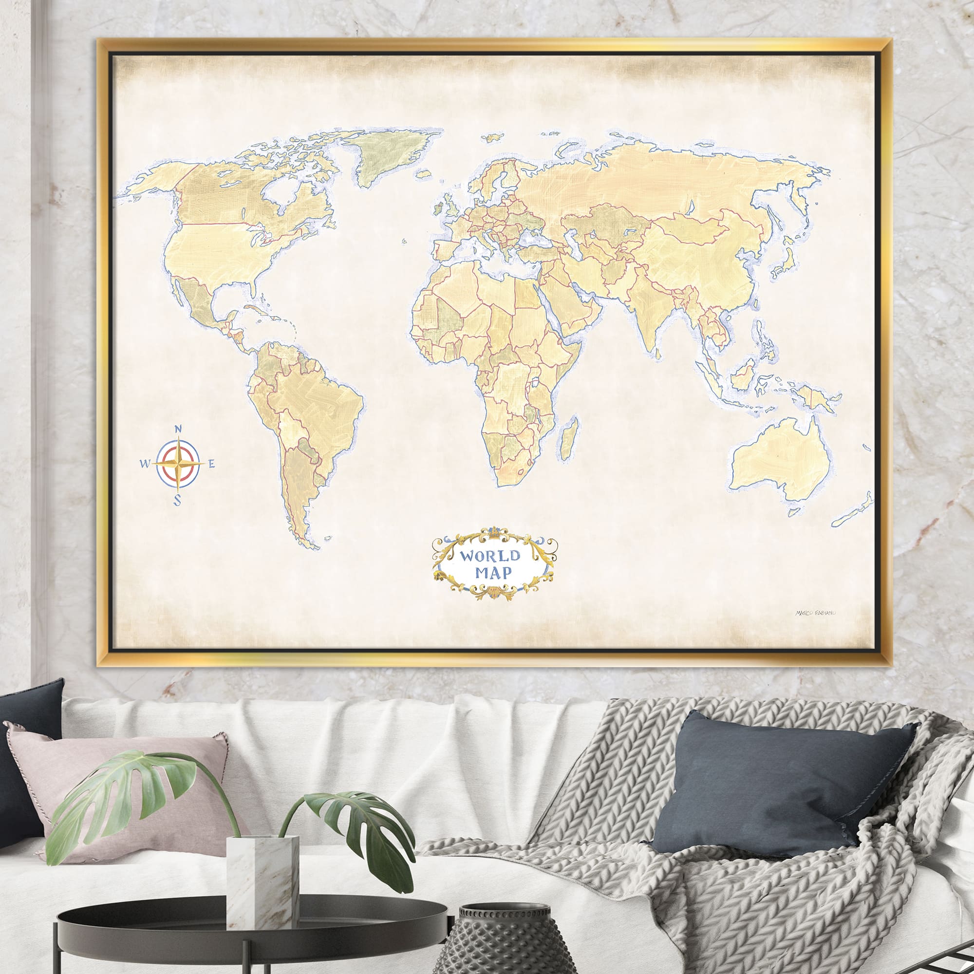 Designart - World Trekker I Crop - Map Canvas in Gold Frame