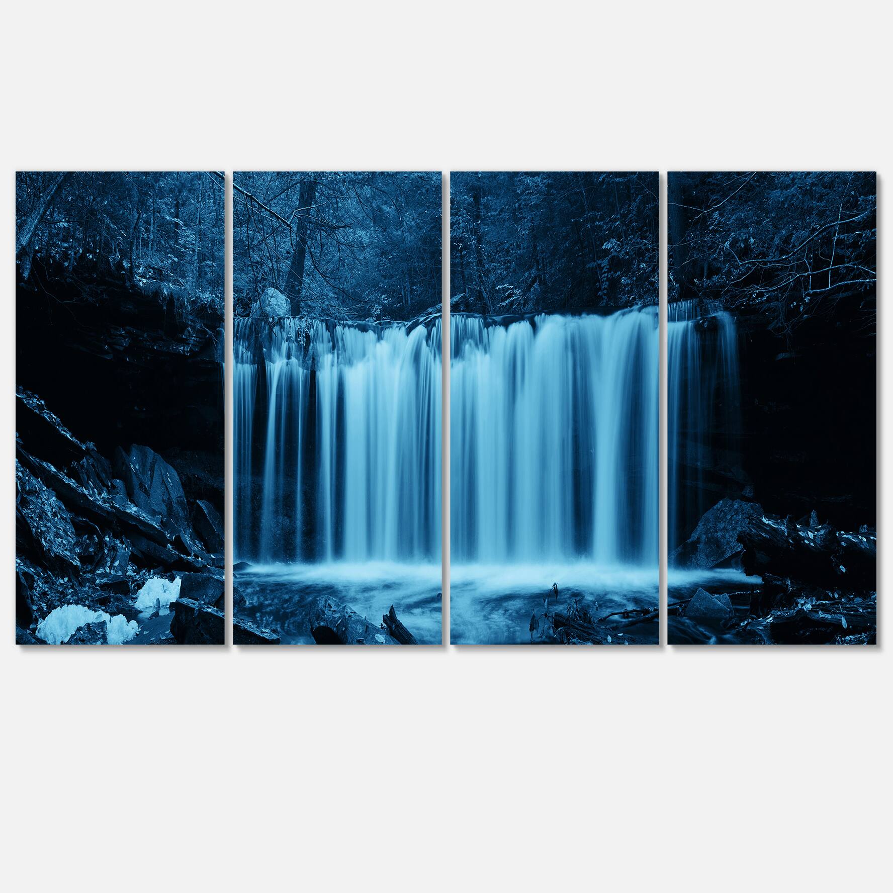 Designart - Waterfalls in Wood Black and White - Landscape Canvas Art Print