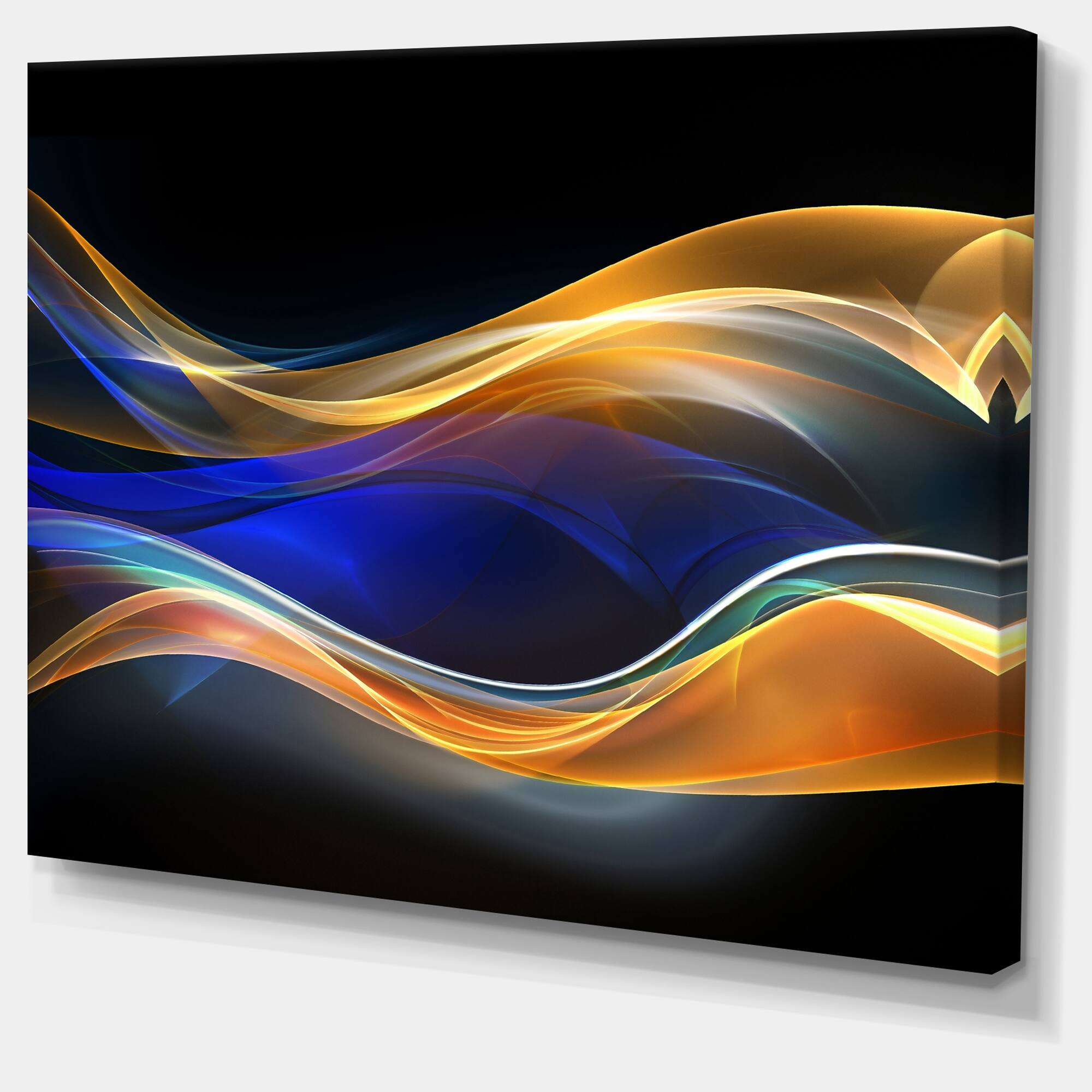 Designart - 3D Gold Blue Wave Design - Abstract Canvas art print