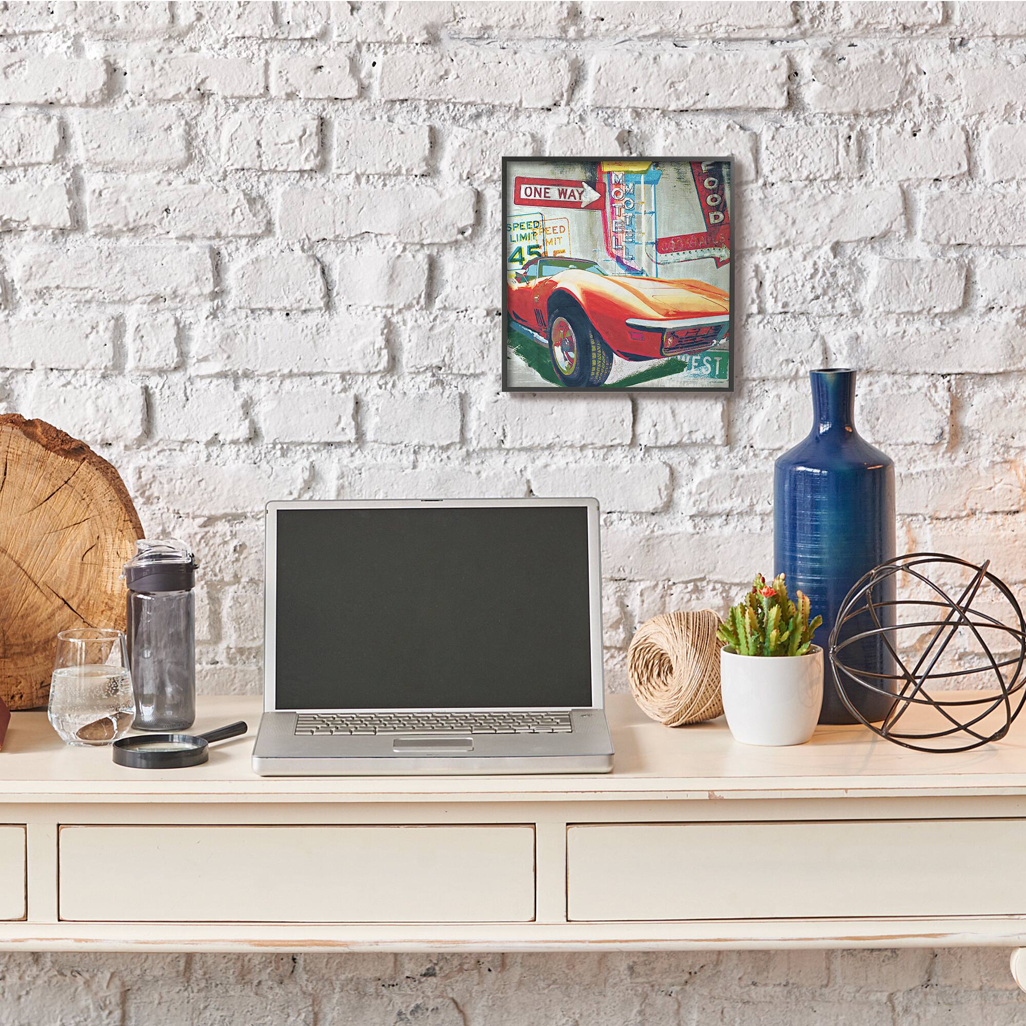 Stupell Industries Vibrant Sports Car Road Sign Pop Art Collage, 12" x 12"