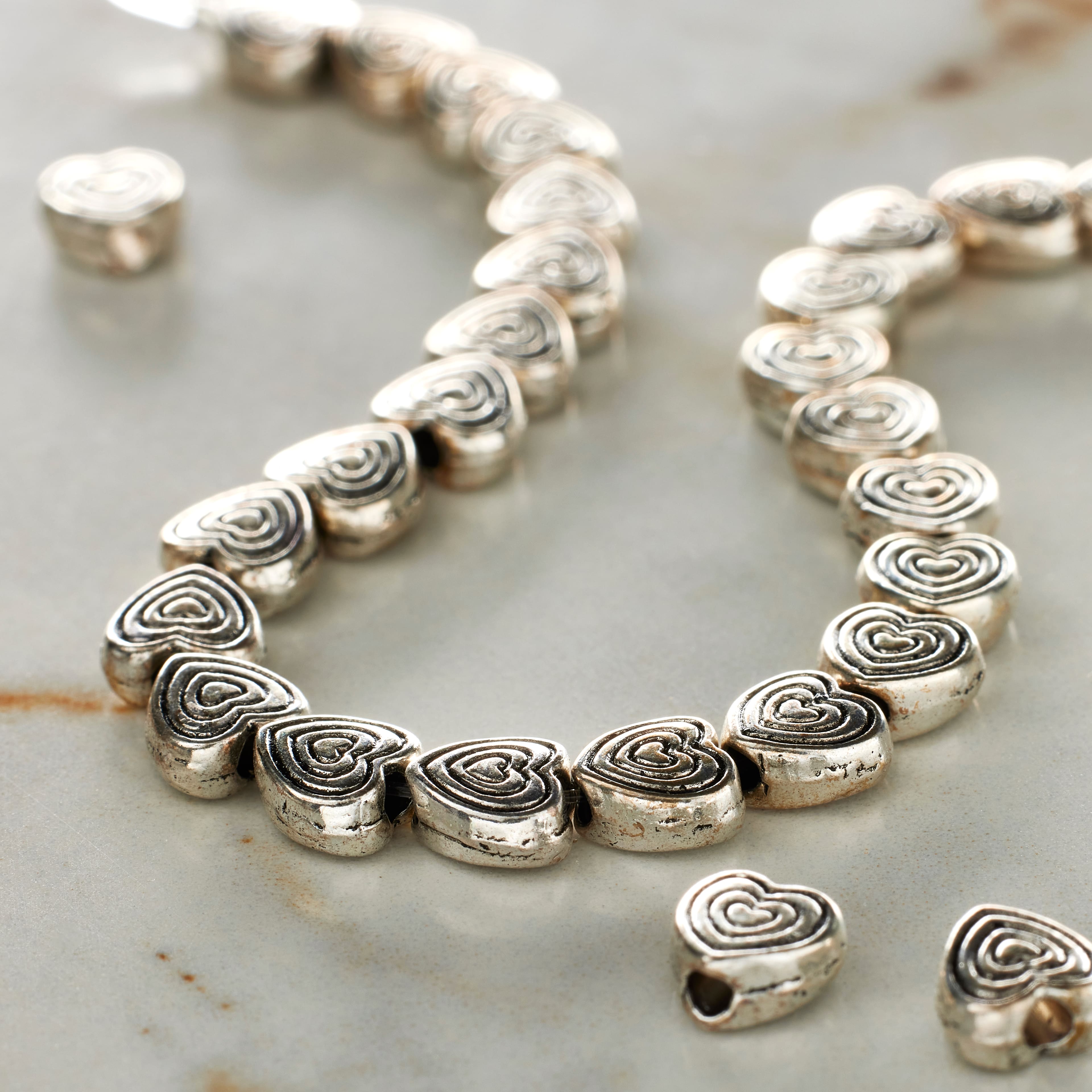 Silver Plated Carved Heart Beads, 6mm by Bead Landing&#x2122;