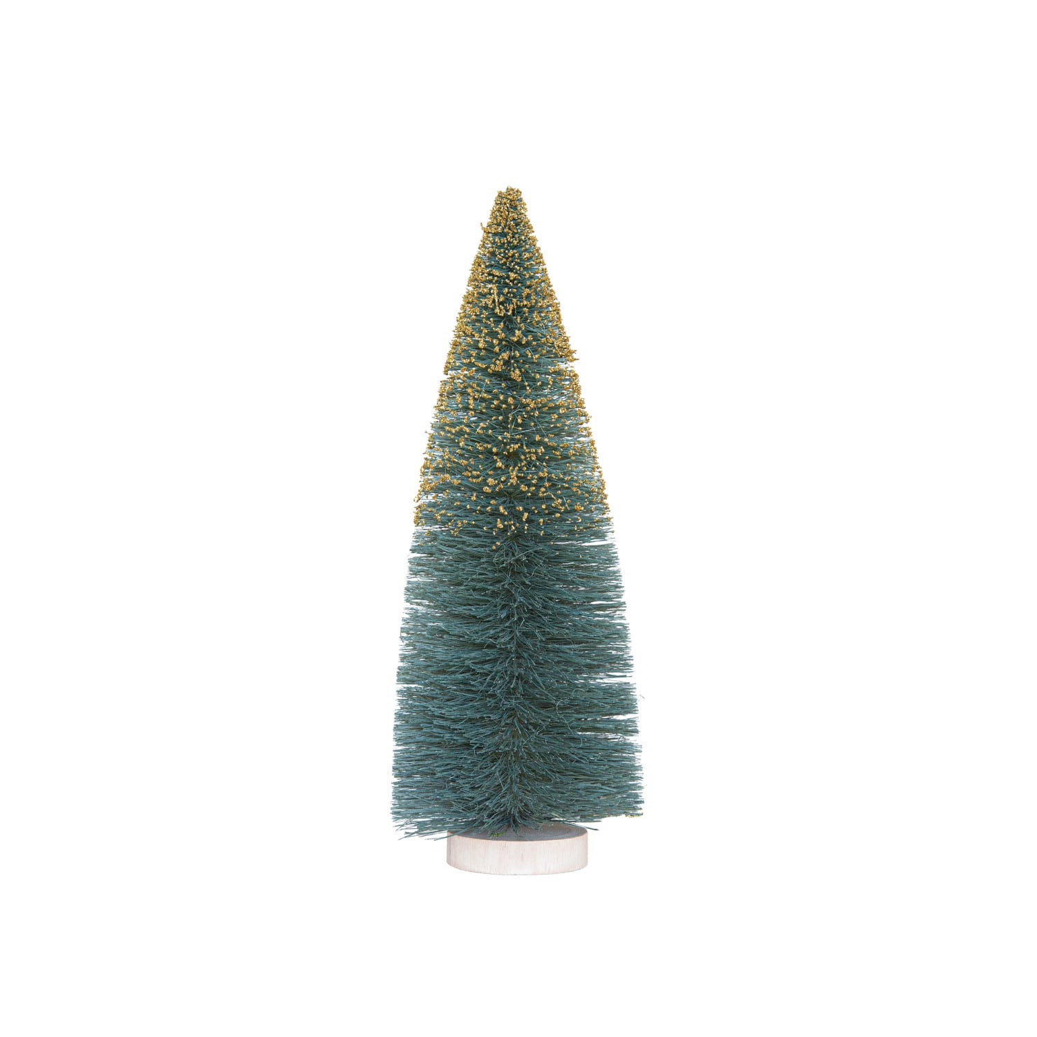 Hello Honey&#xAE; 12&#x22; Green &#x26; Gold Glitter Sisal Bottle Brush Tree with Wood Base