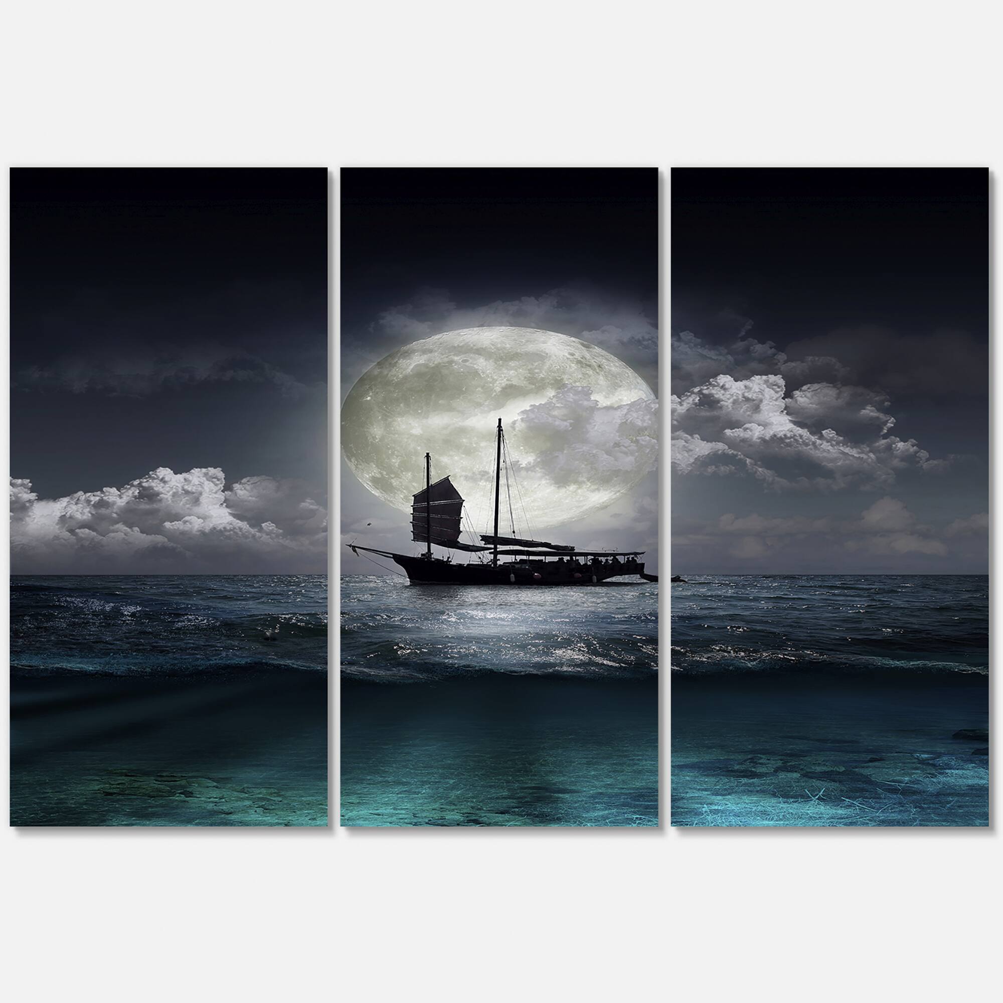 Designart - Fisher Boat On The Lake During Full Moon