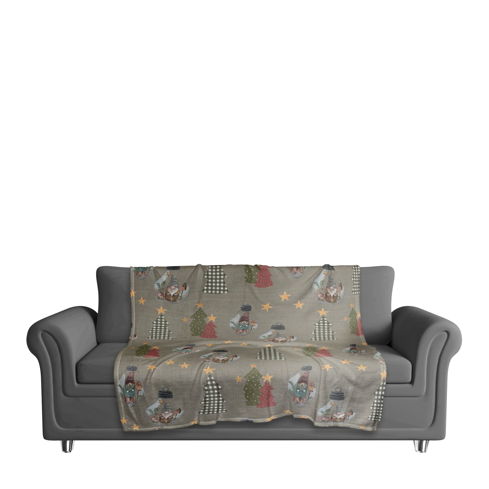 Gray Tree & Globe Pattern Coral Fleece Blanket