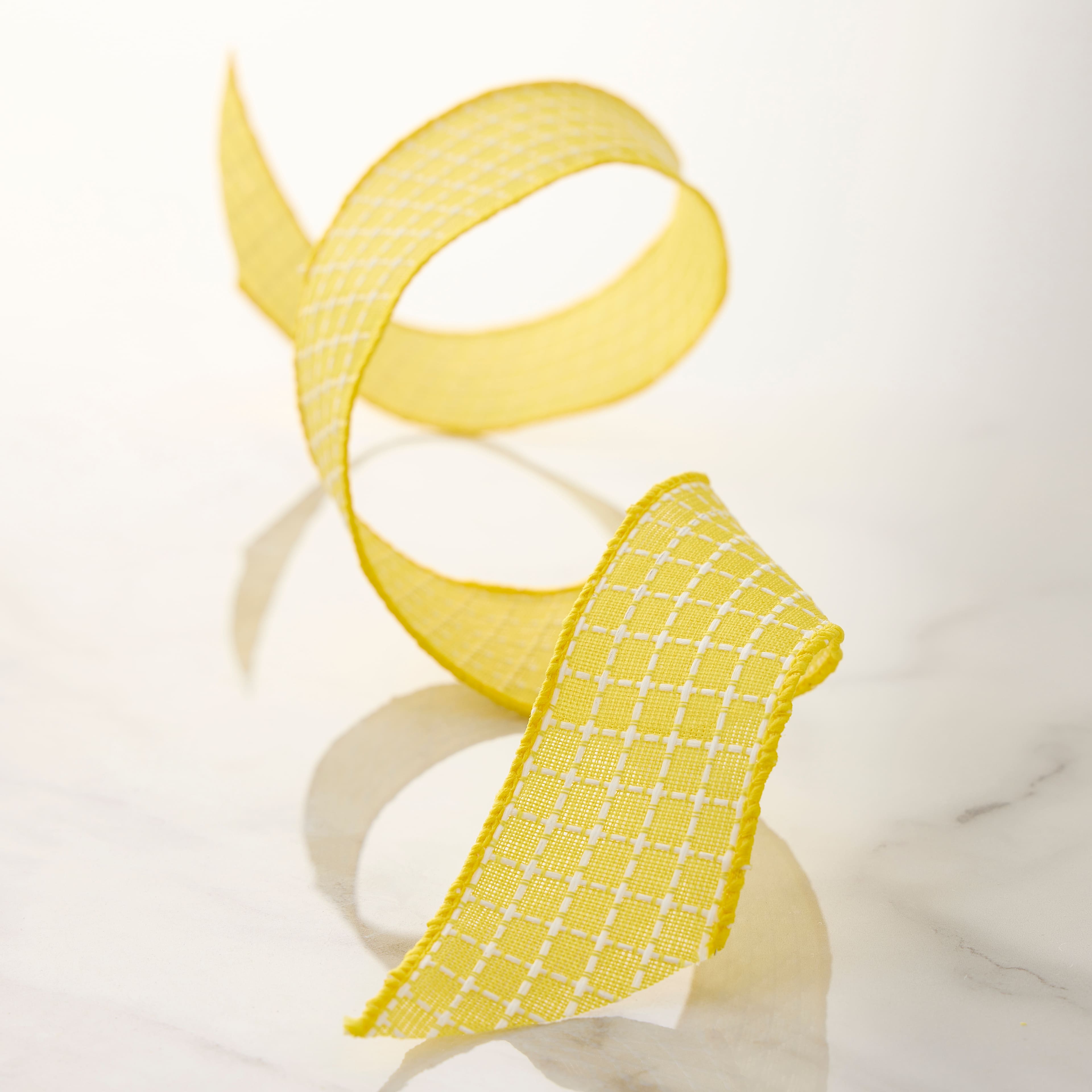 1.5&#x22; x 3yd. Faux Linen Wired Grid Ribbon by Celebrate It&#x2122; Classic