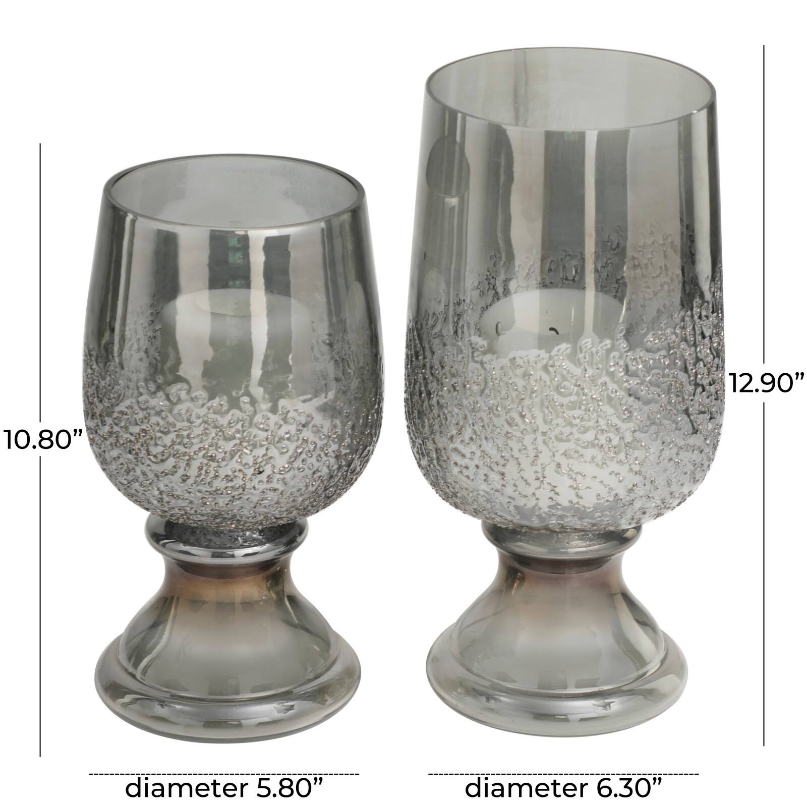 Gray Tinted Textured Glass Candle Holder Set