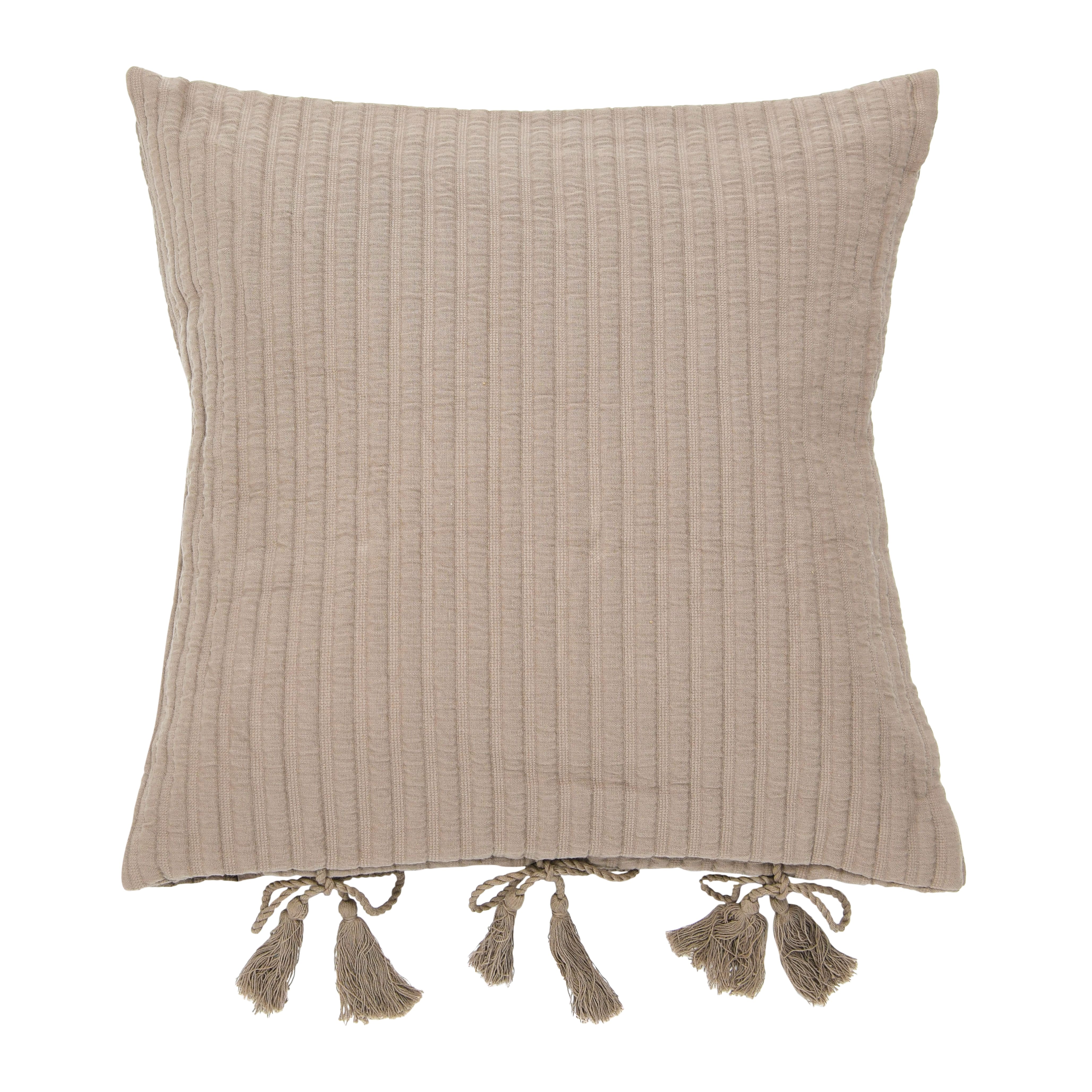 Hello Honey® Gray Woven Cotton Pillow with Tassel Ties