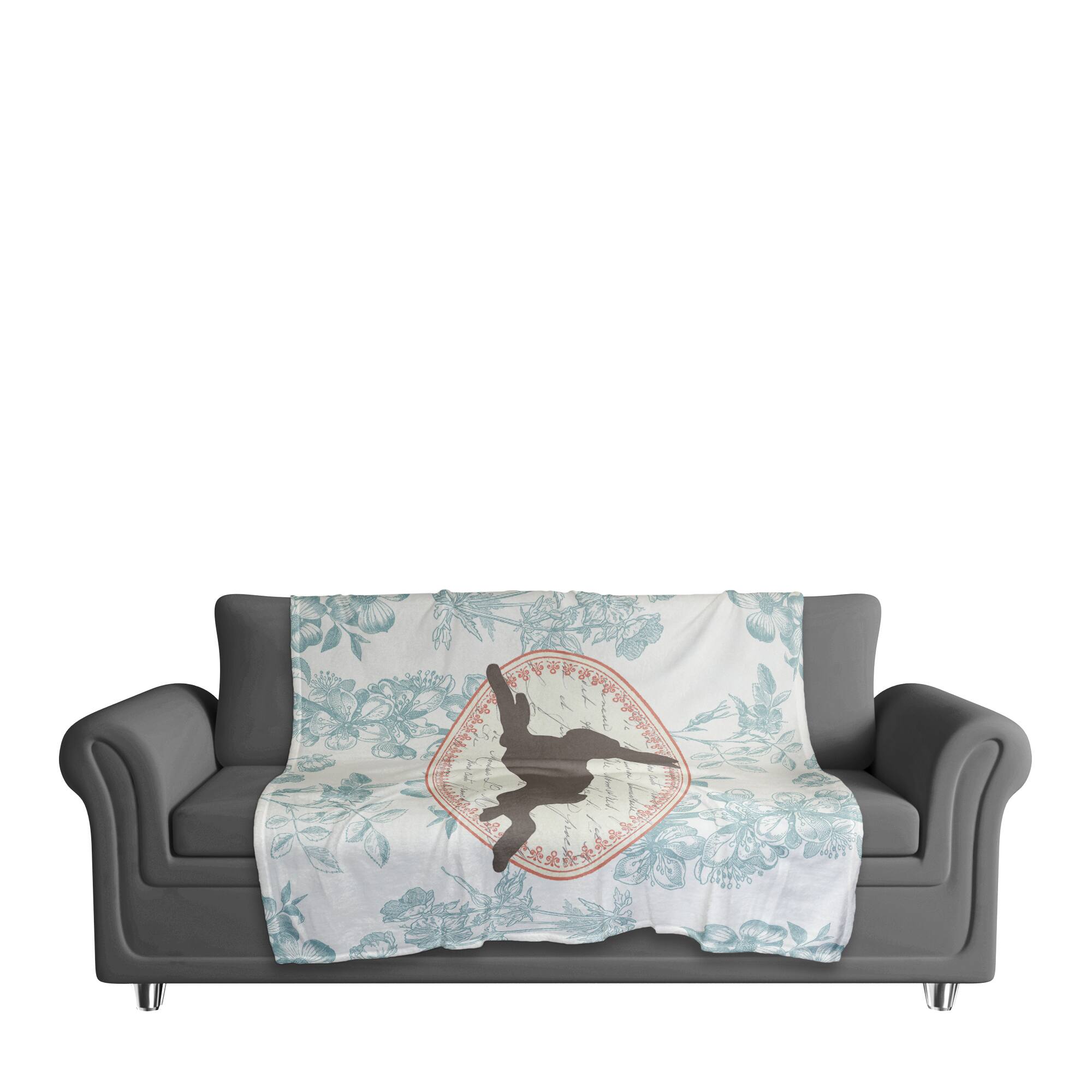 Vintage Florals Rabbit Throw Blanket