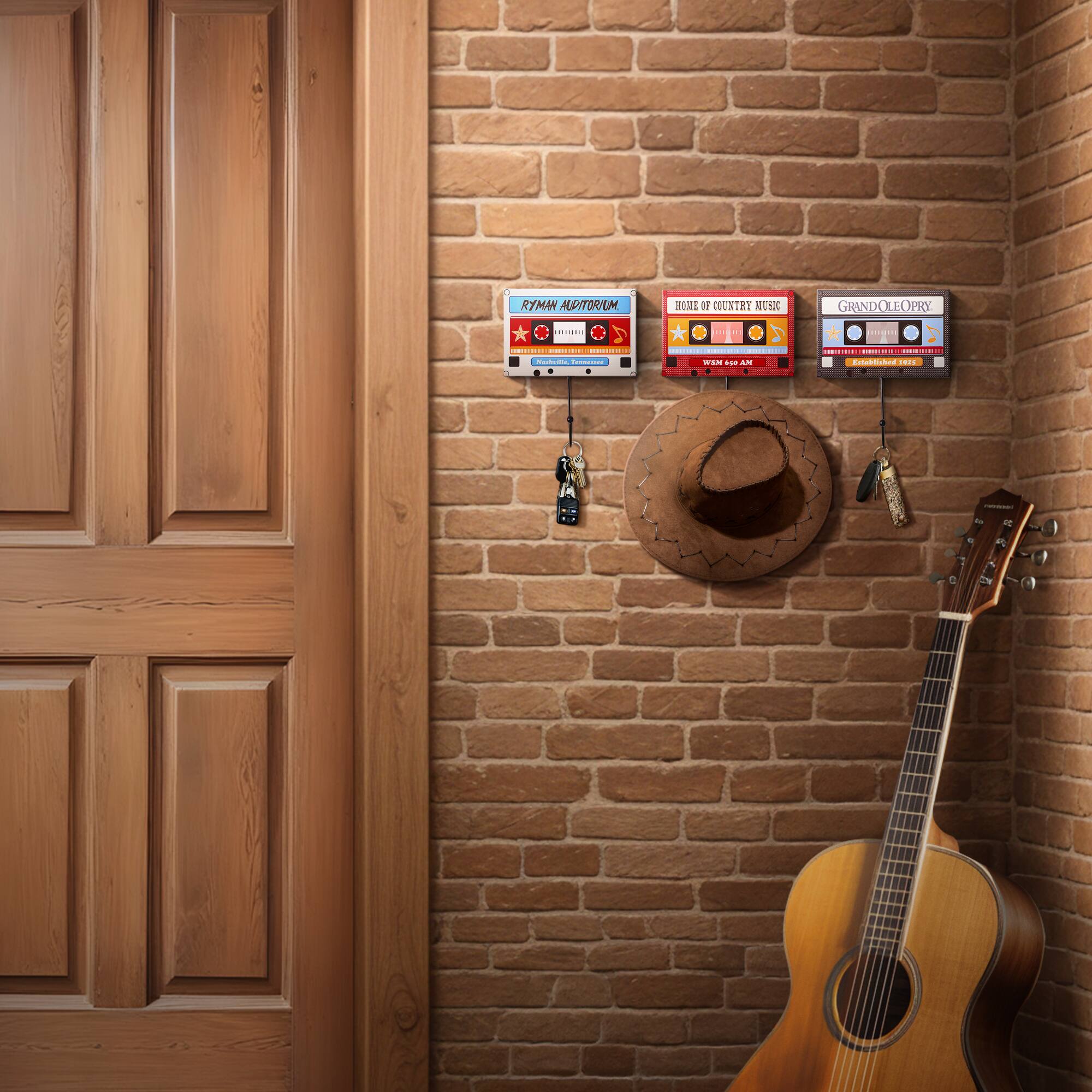 American Art Decor Grand Ole Opry Wooden Cassette Tape Wall Hook Set of 3 - 4&#x22; H x 6&#x22; L