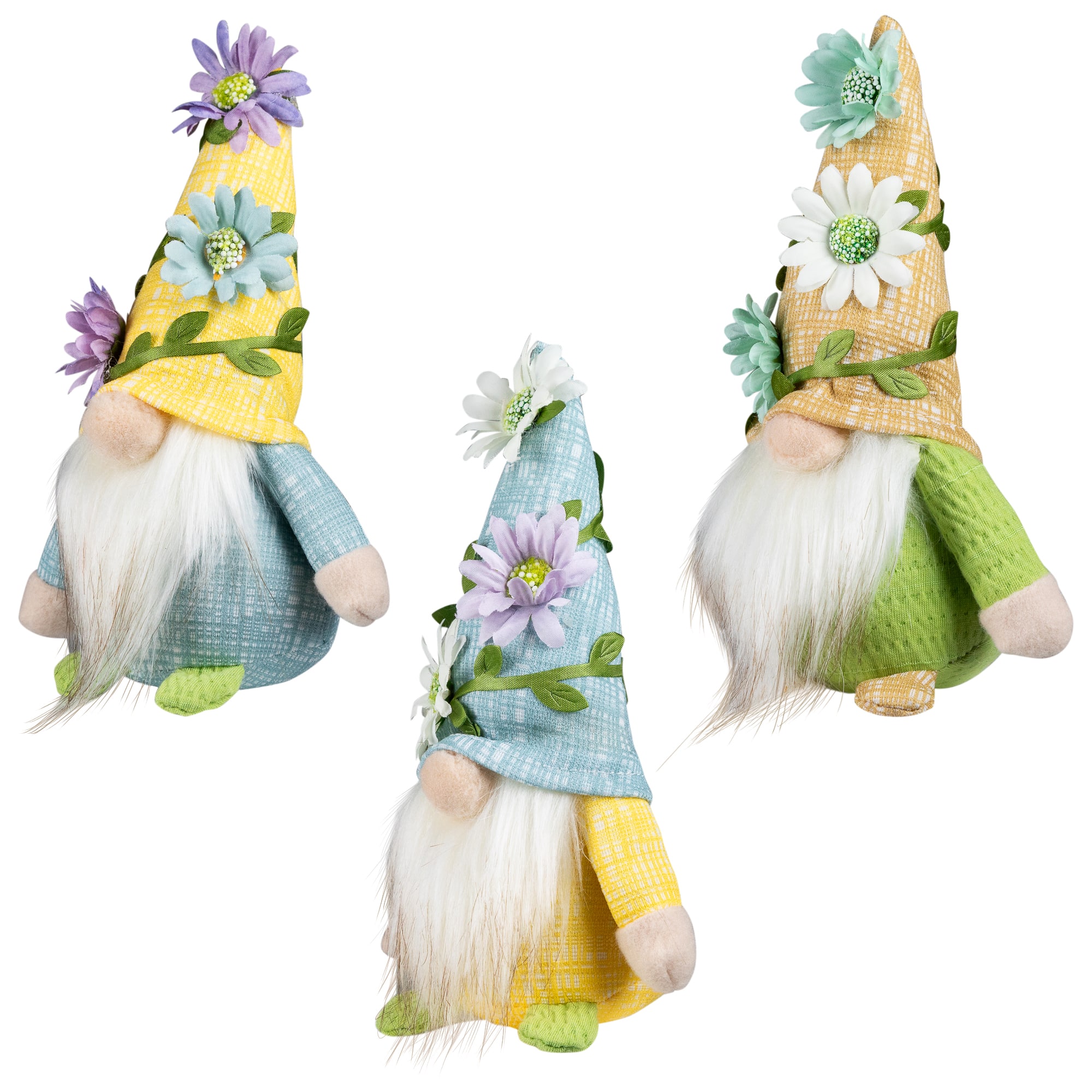 7" Mini Plush Spring Gnomes with Floral Hats Decoration Set