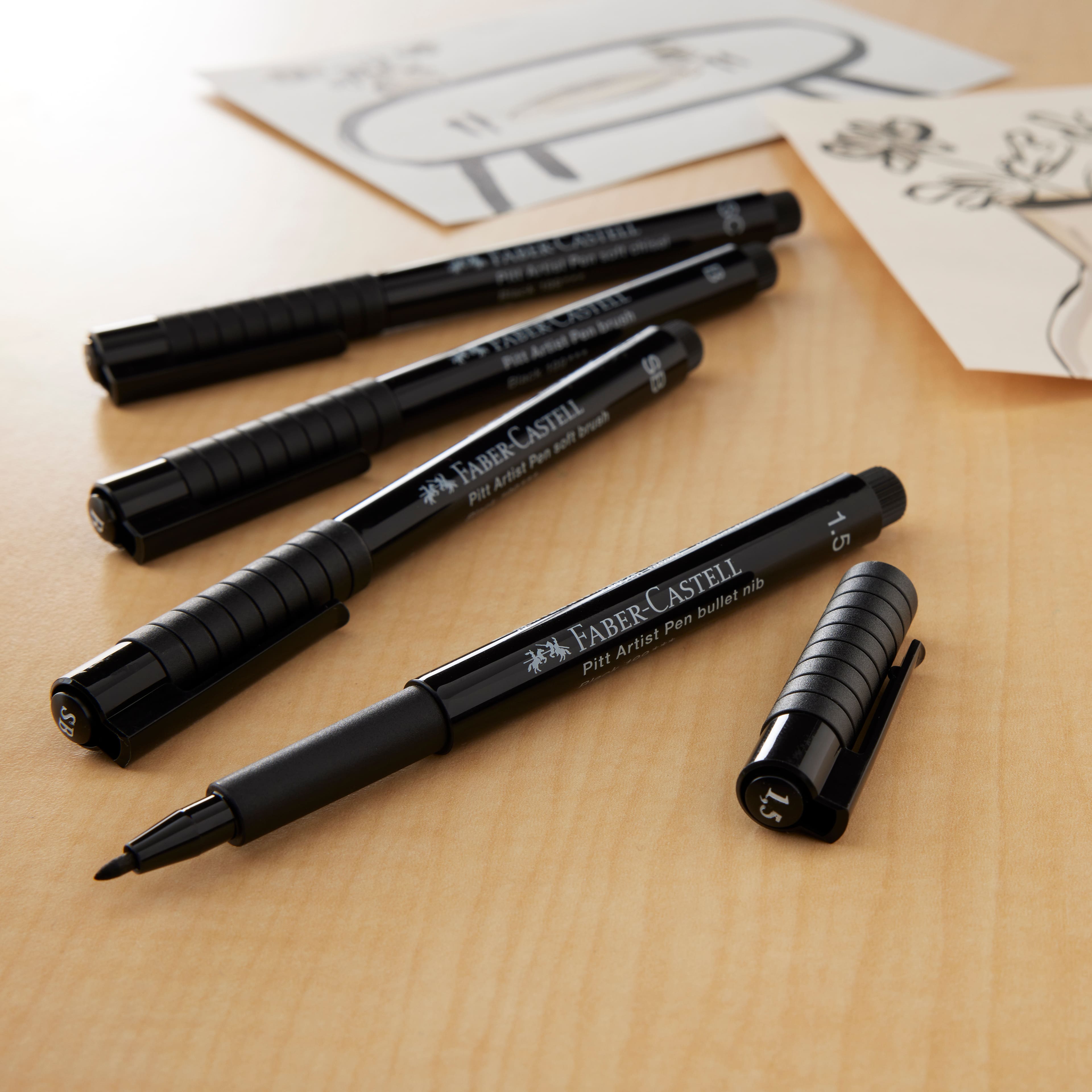 Faber Castell 4 Pitt Artist Pens Set Black Ink Arts Craft Drawing