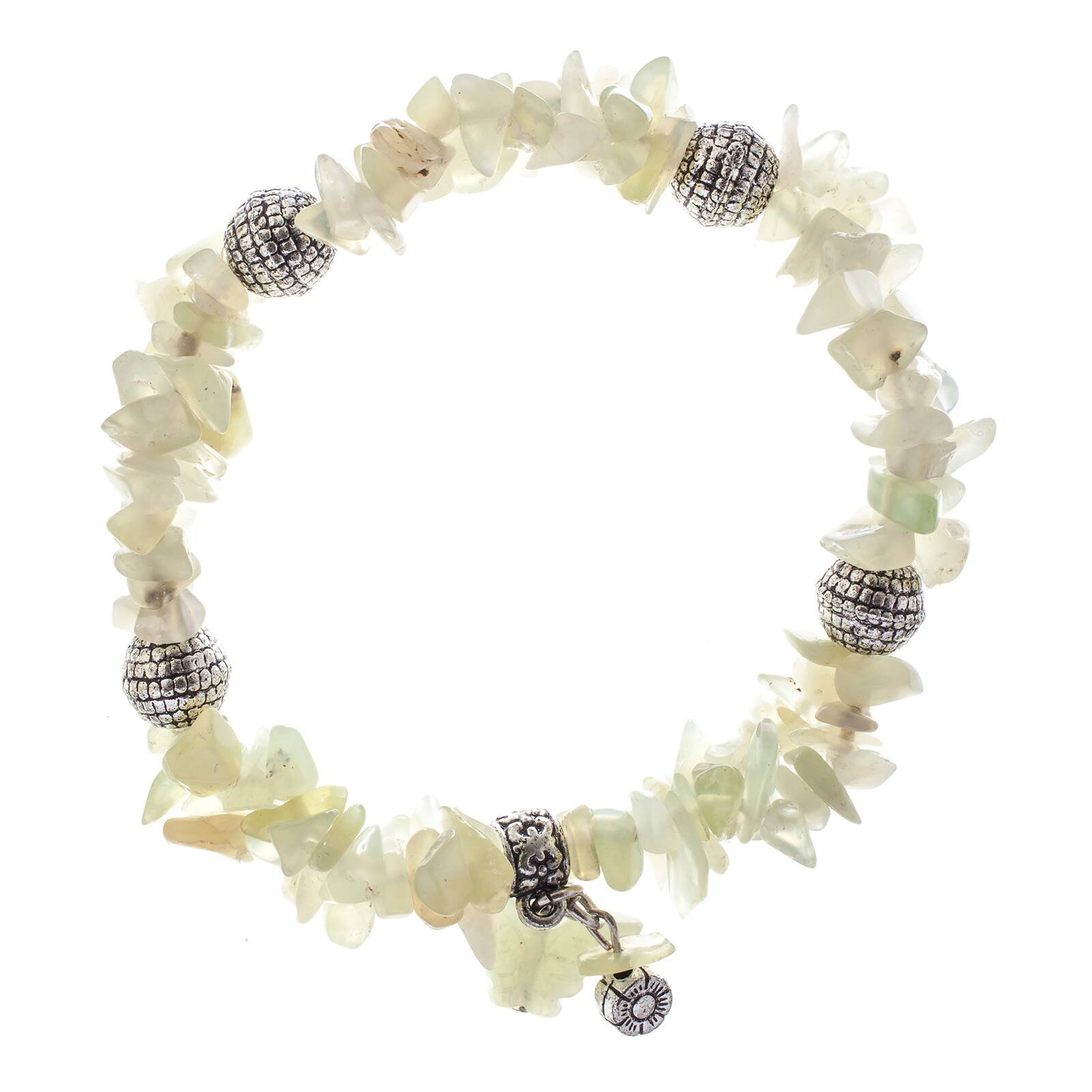 John Bead New Jade Light Green Natural Stone 2-Strand Bracelet with Butterfly Charm