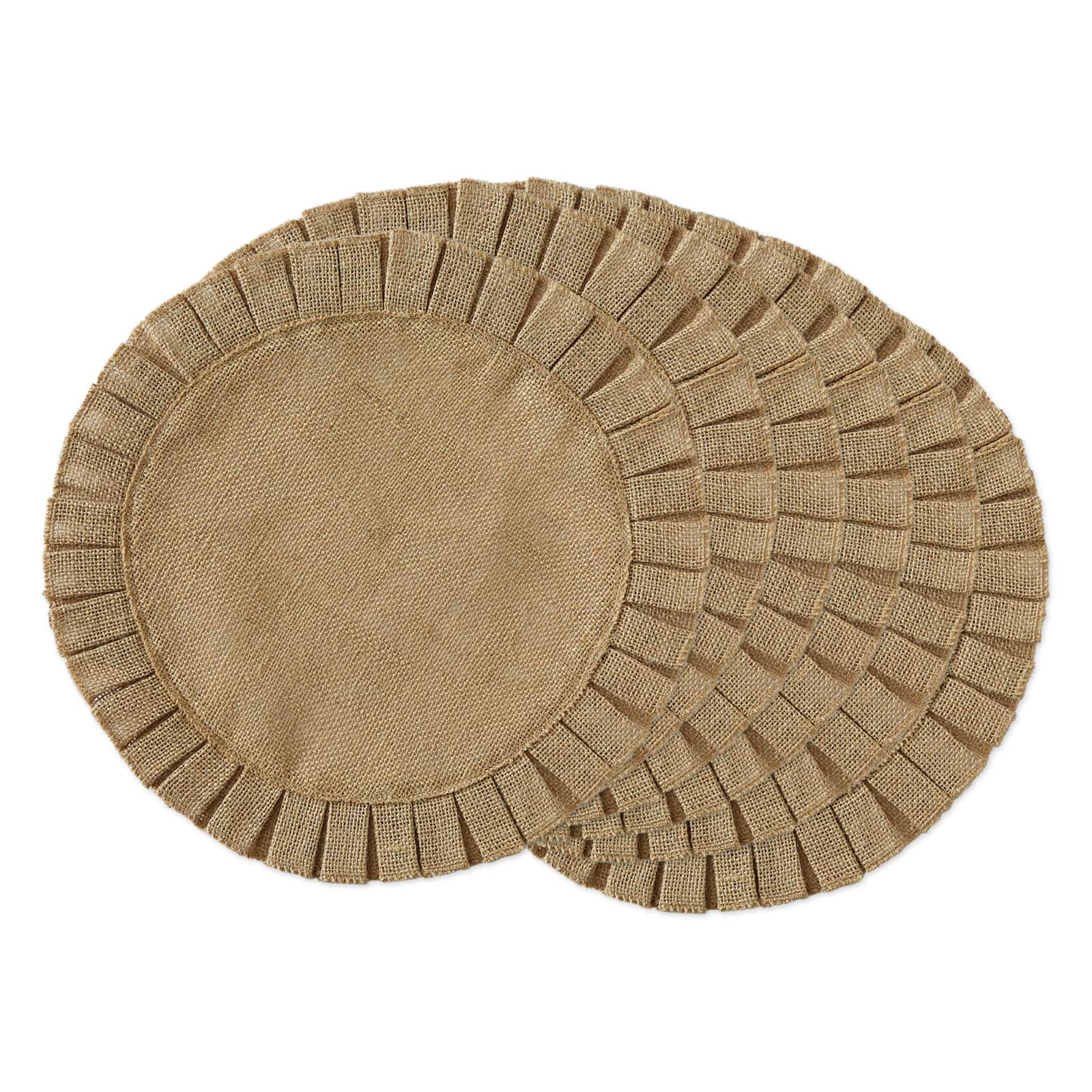 Natural Jute Round Ruffle Trim Placemat Set/6