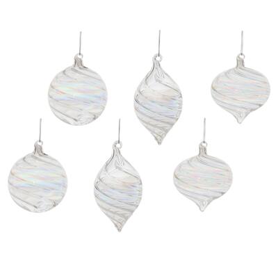 Iridescent Swirled Glass Ornament (Set - 6)