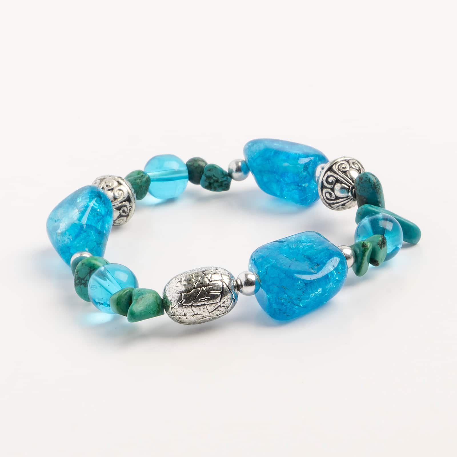 John Bead Green Turquoise & Blue Bead Gemstone Stretch Bracelet