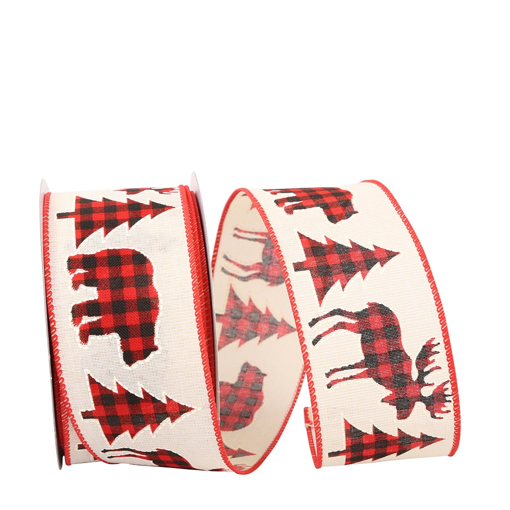Reliant 2.5&#x22; x 20yd. Holiday Cut Out Buffalo Plaid Wired Ribbon