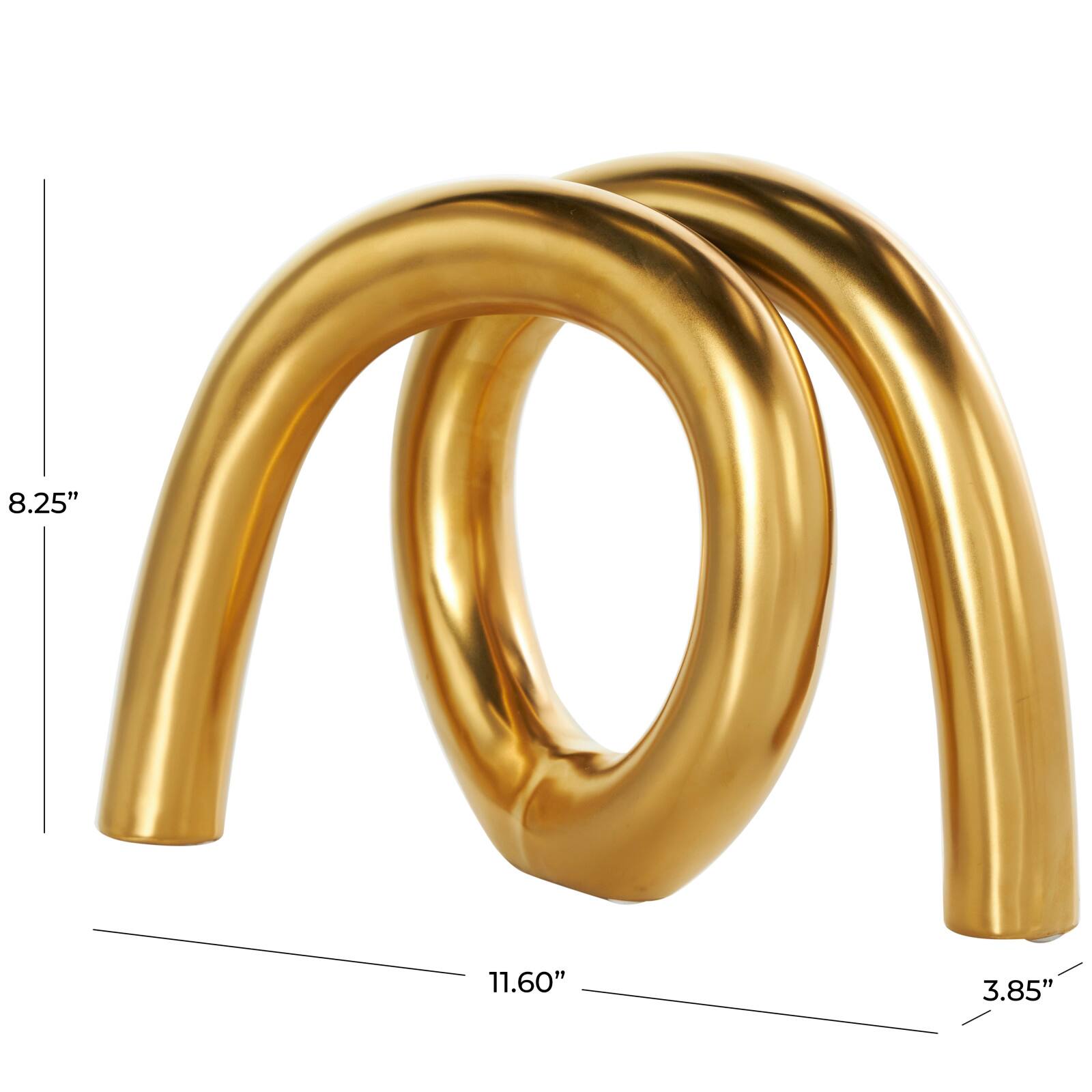 12" Gold Ceramic Abstract Rounded Loop Sculpture