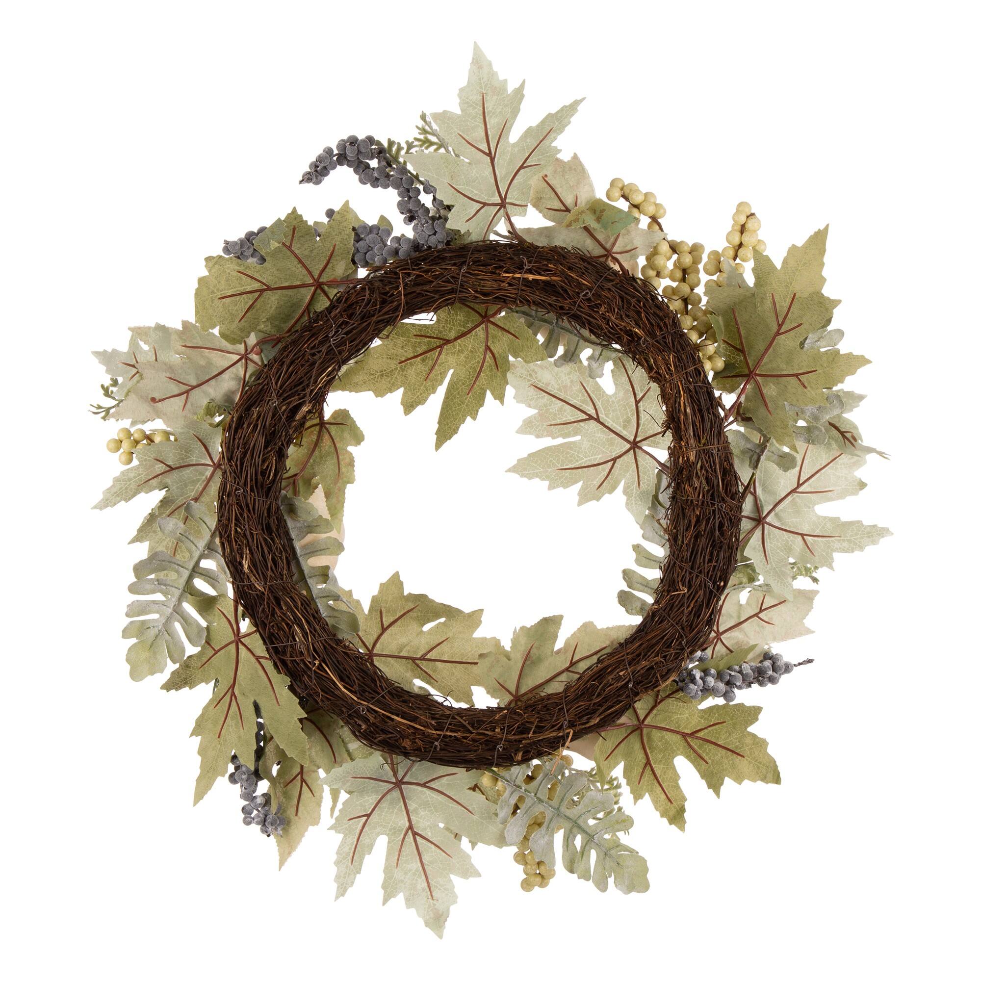 Glitzhome&#xAE; 22&#x22; Green Leaf Wreath with Pumpkin &#x26; Berry Accents