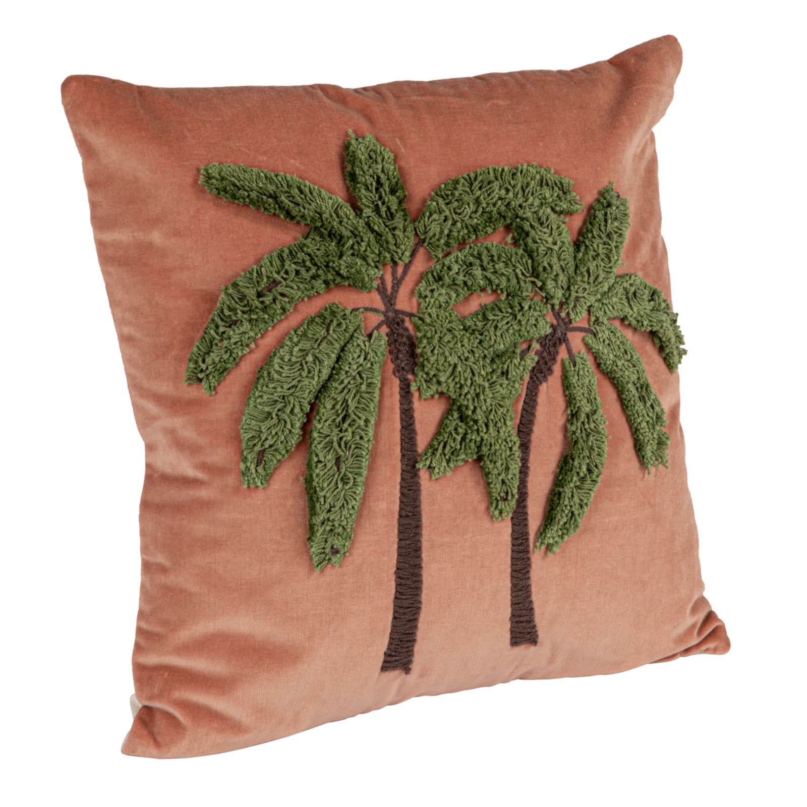 Hello Honey&#xAE; Pink Tropical Palm Tree Embroidered Velvet Pillow
