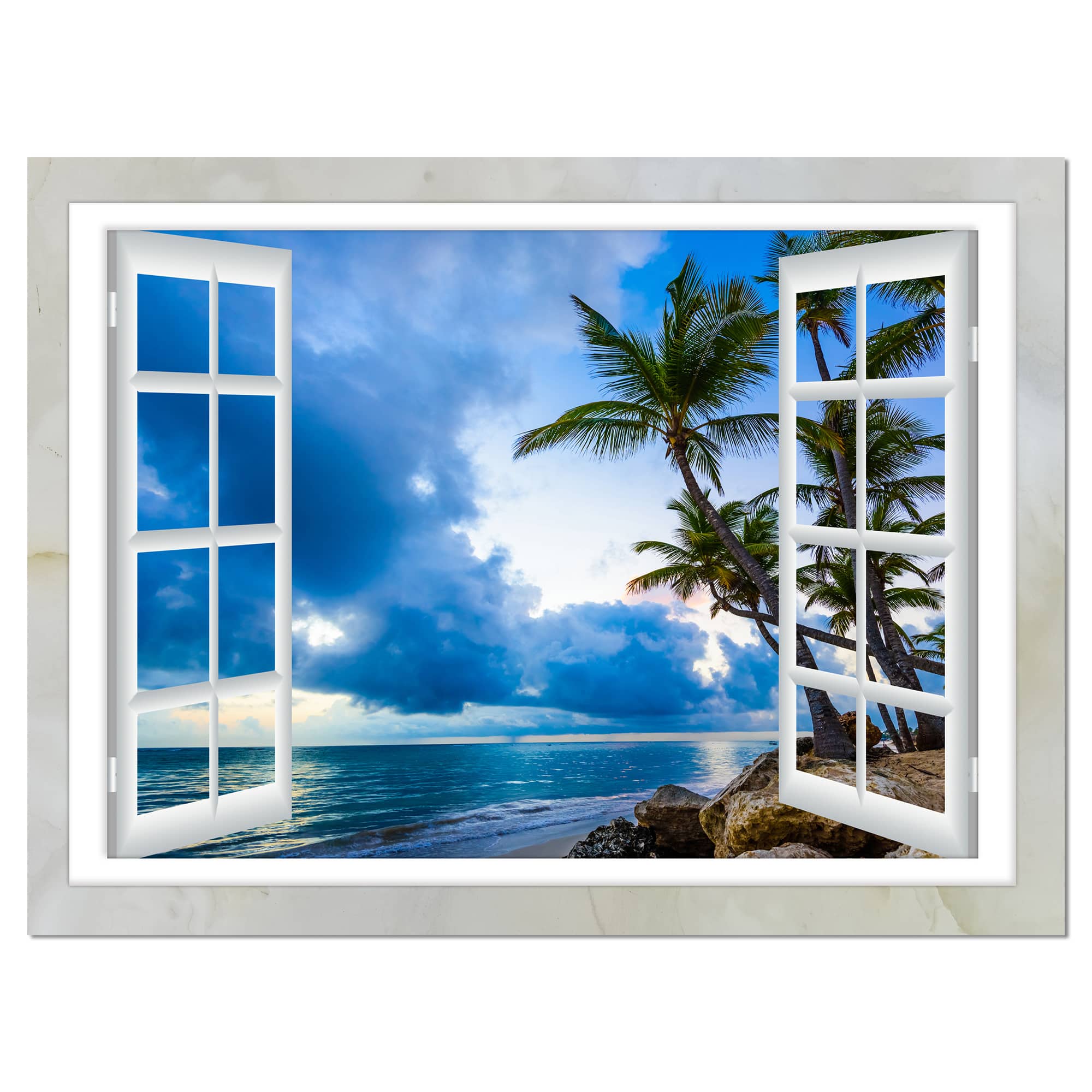 Designart - Window Open to Cloudy Blue Sky - Oversized Landscape Wall Art Print