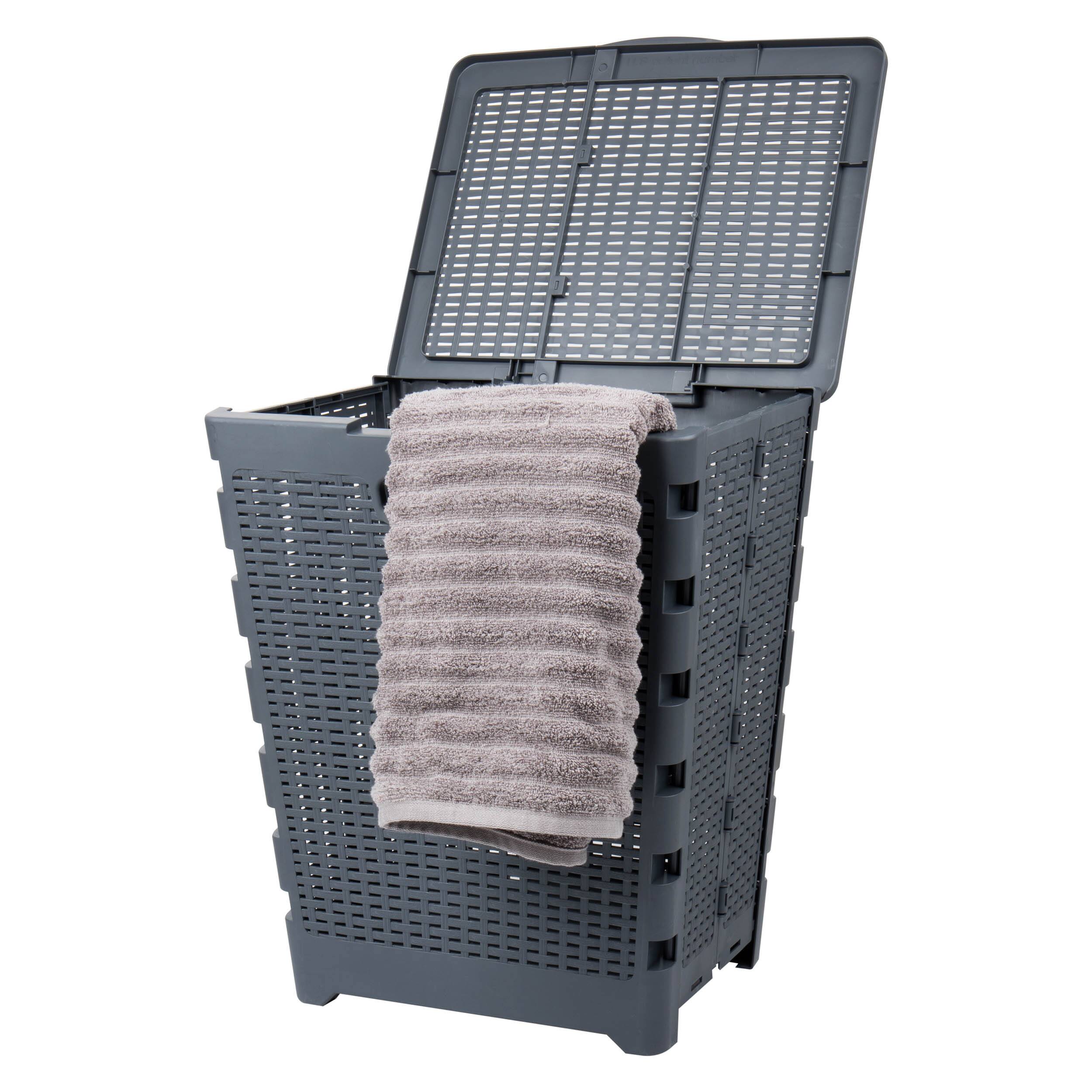 Mind Reader 21&#x27;&#x27; Gray Folding Laundry Hamper Basket with Cutout Handles