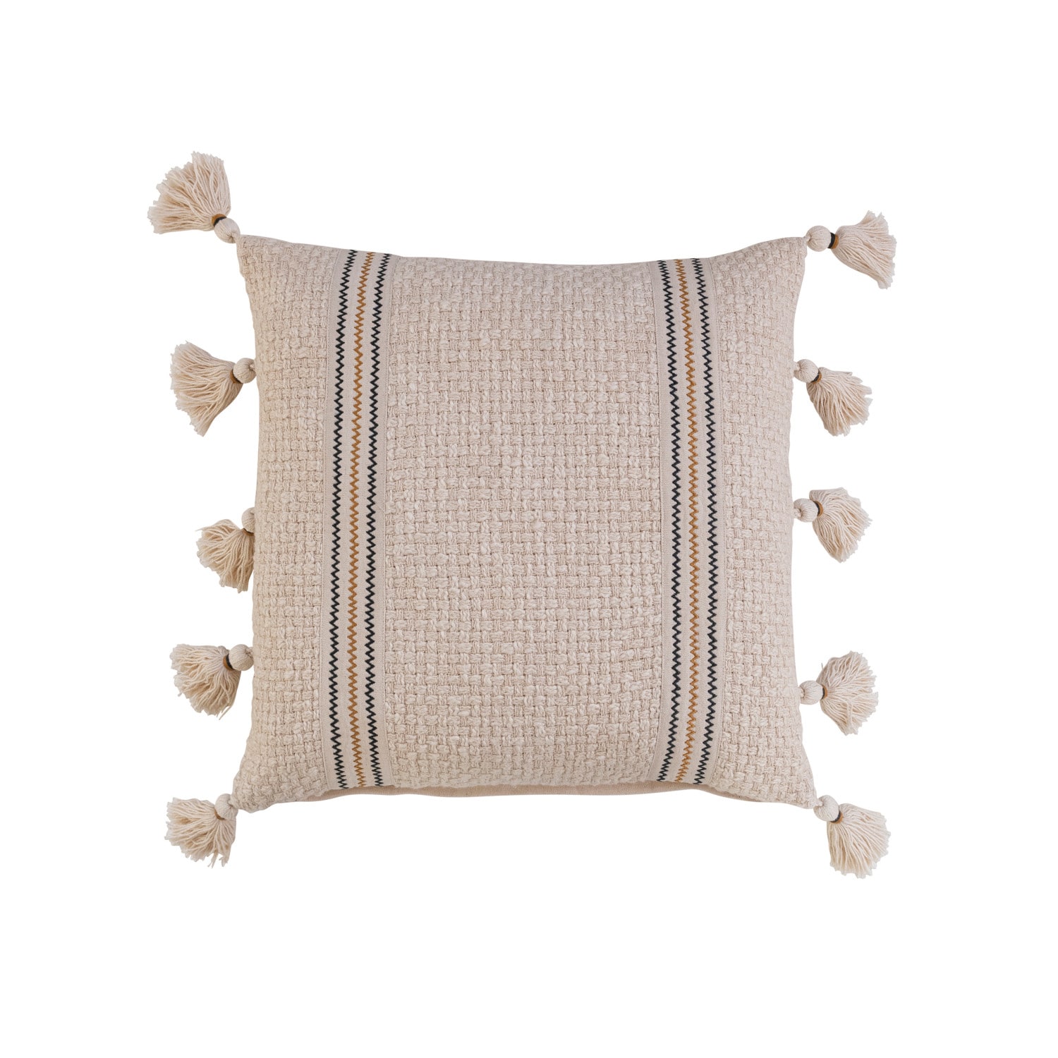 Hello Honey® Multicolor Embroidered Woven Cotton Pillow with Tassels