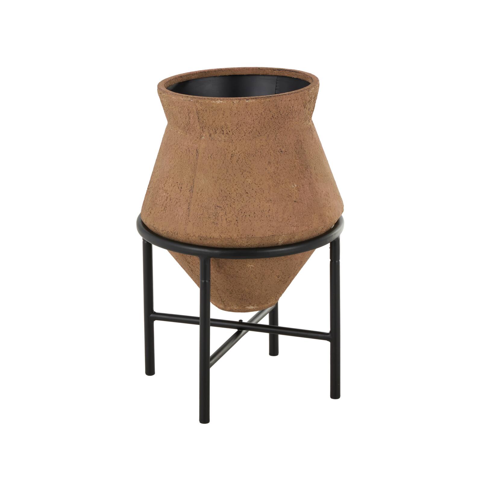 20&#x22; Brown Wide Metal Vase with Black Stand