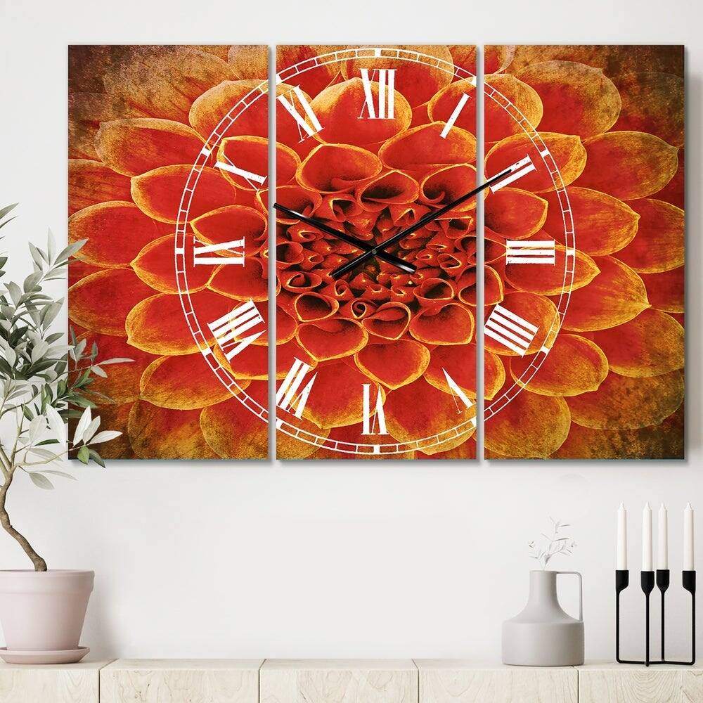 Designart Abstract Orange Flower Design Multipanel Wall Clock