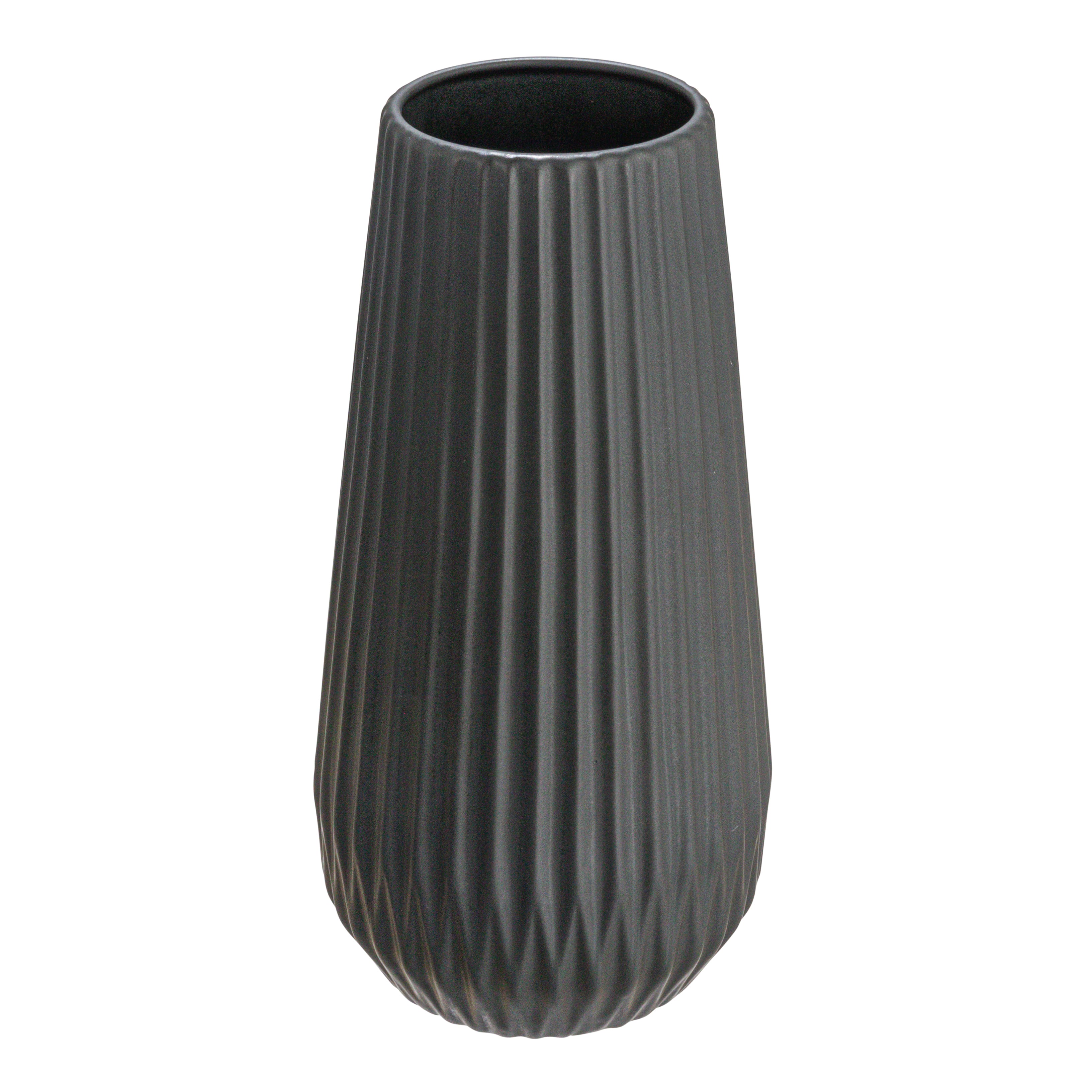 Hello Honey® 11.5" Matte Black Round Stoneware Fluted Vase with Embossed Lines