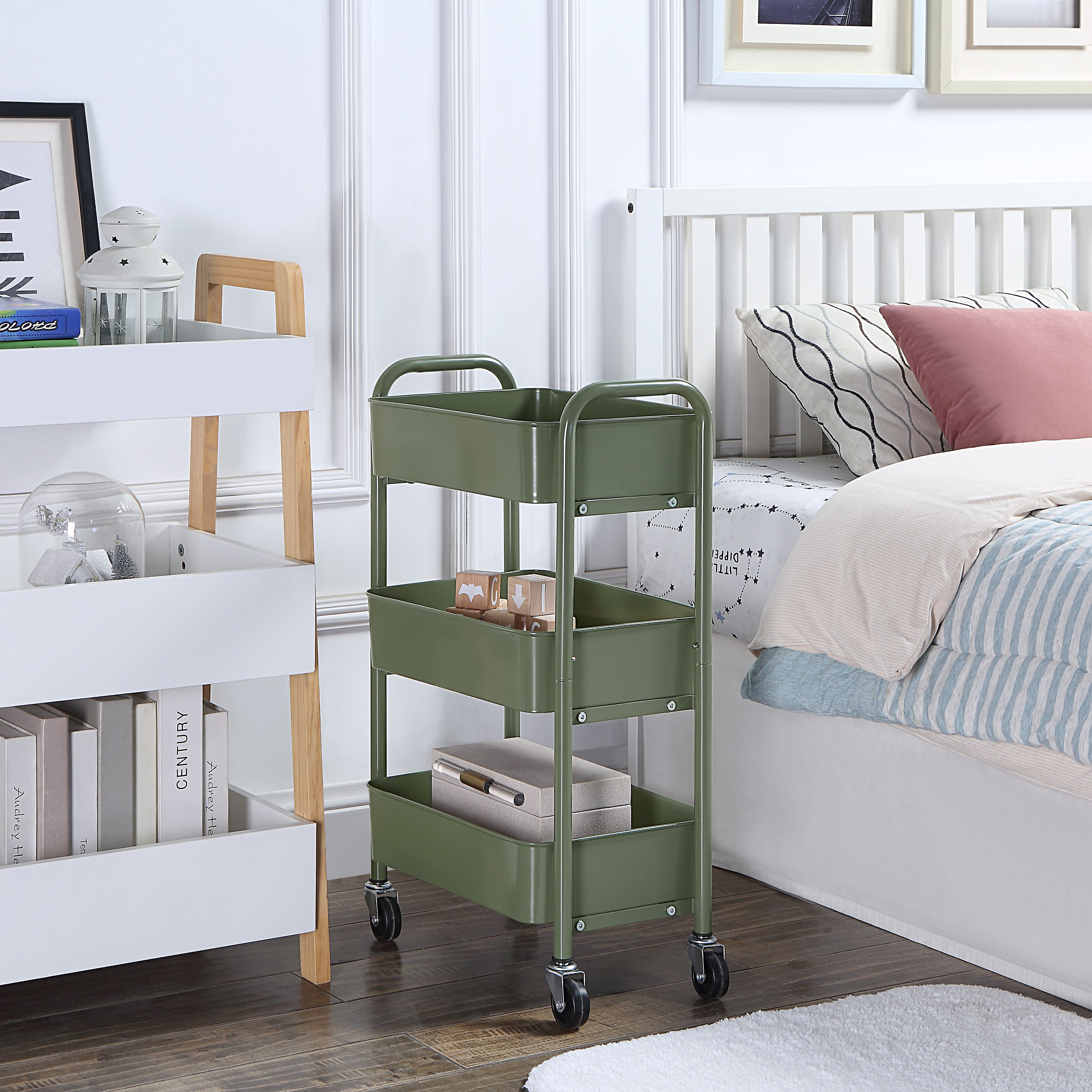 SunnyPoint Compact 3-Tier Metal Rolling Cart