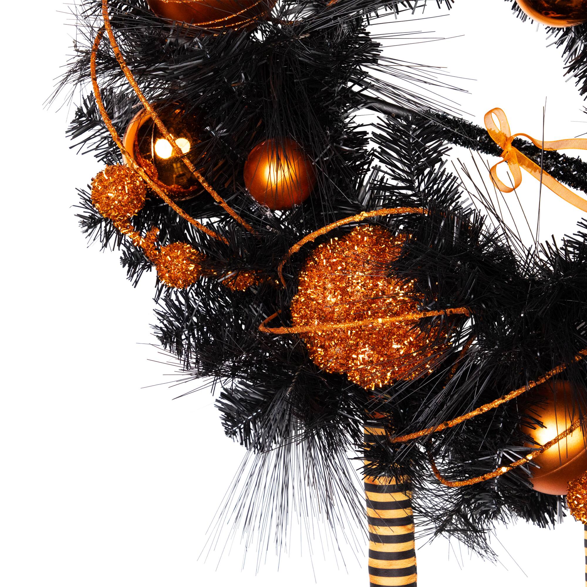 24'' Unlit Orange and Black Witch and Pumpkins Halloween Wreath