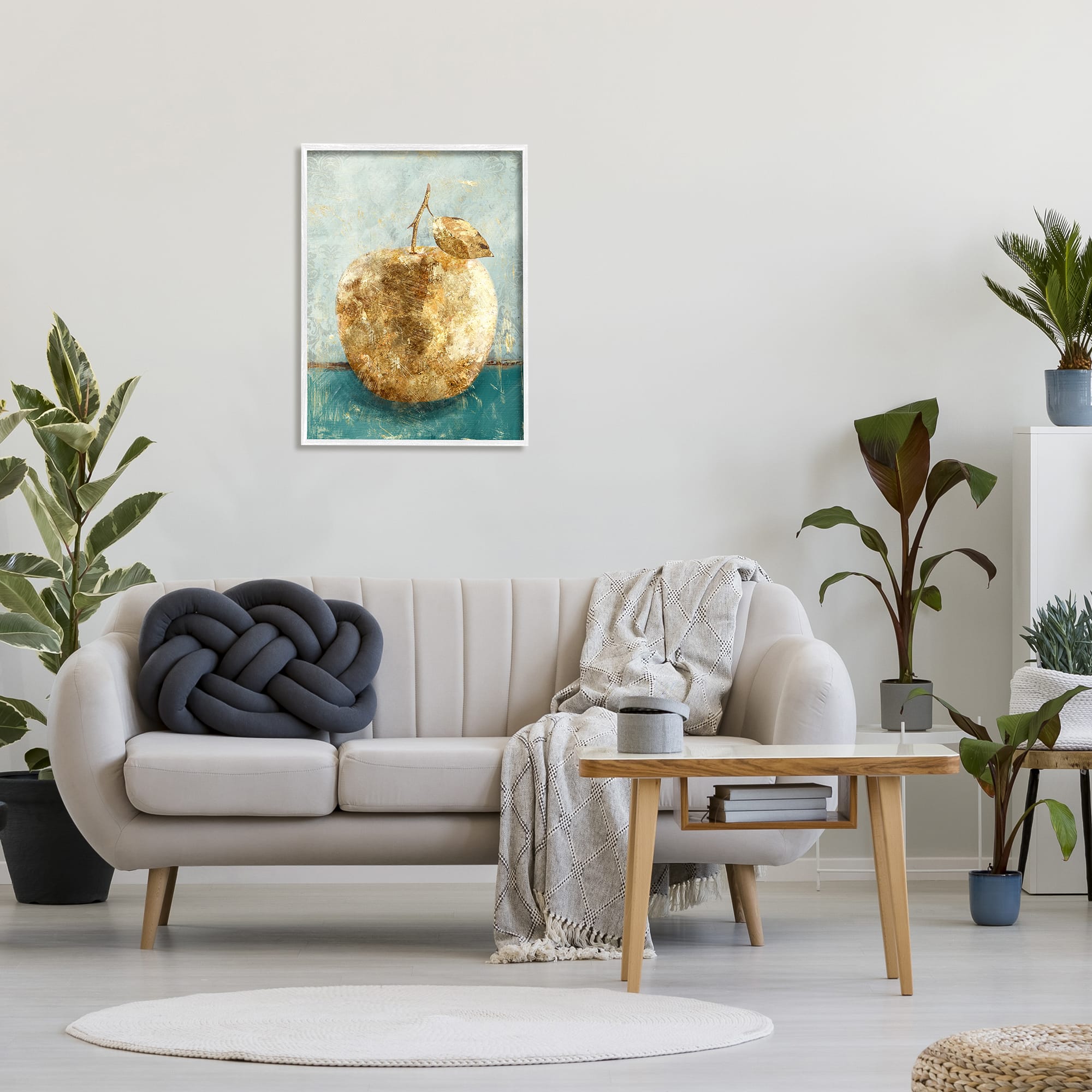 Stupell Industries Golden Apple Painting Wall Art in White Frame