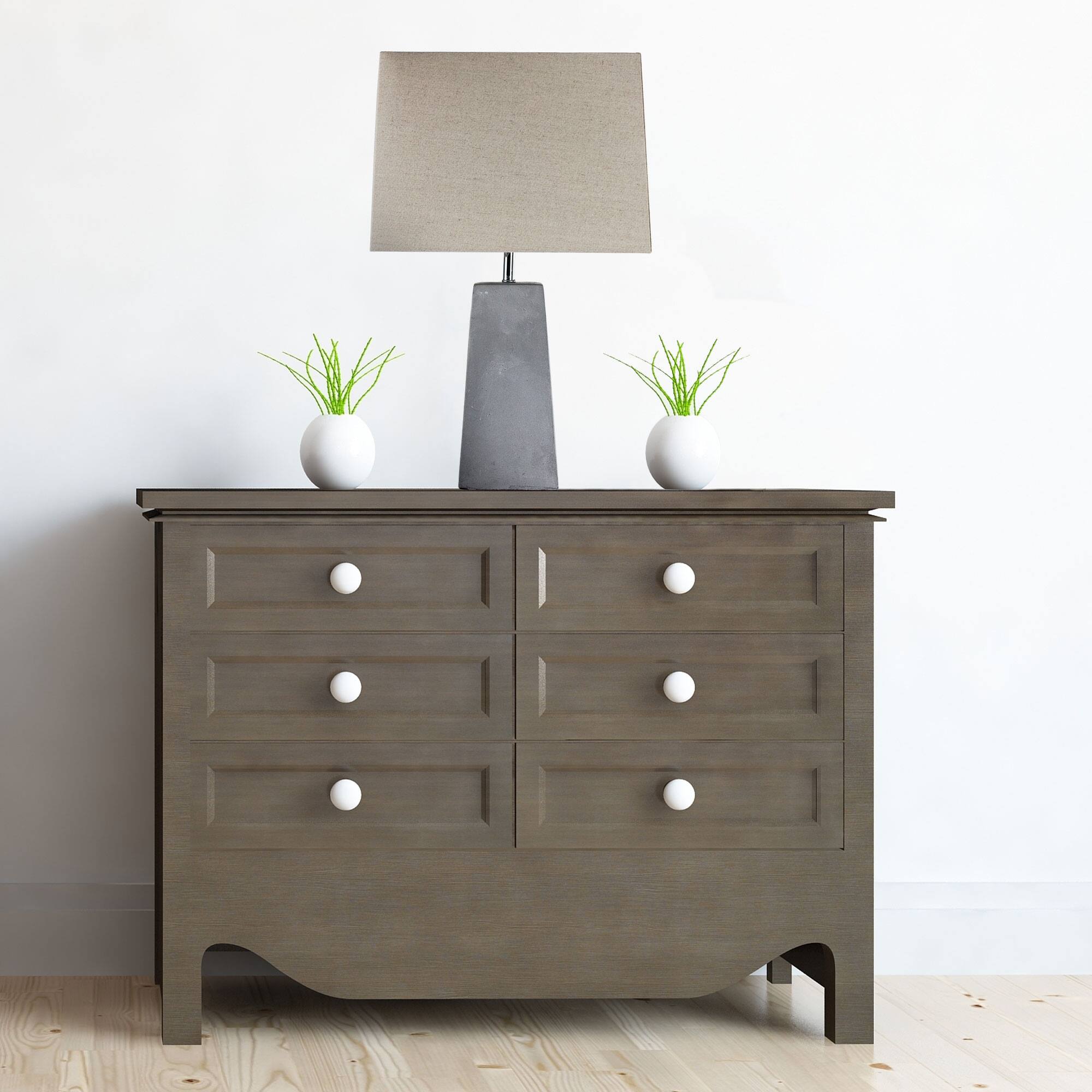 Gray Concrete Cement Accent Table Lamp with Beige Canvas Shade