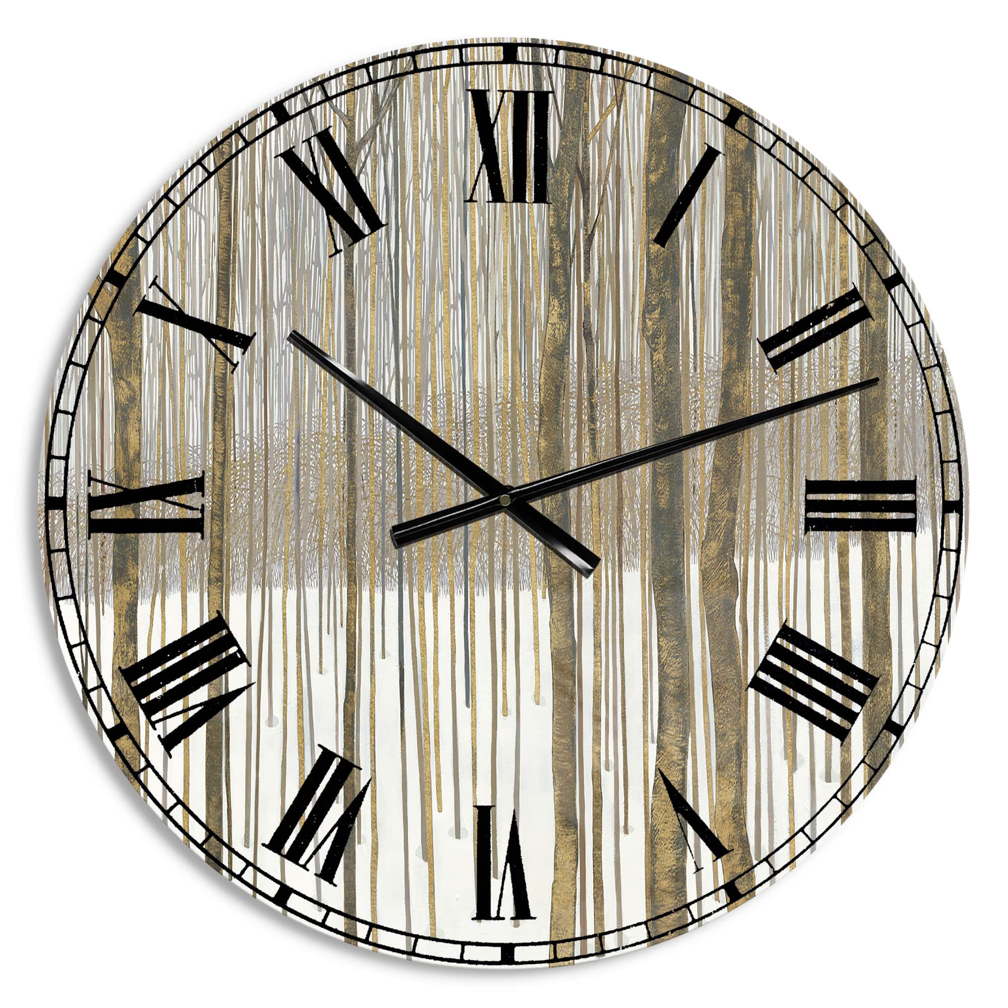 Designart &#x27;Forest In Winter Gold Lodge Wall Clock