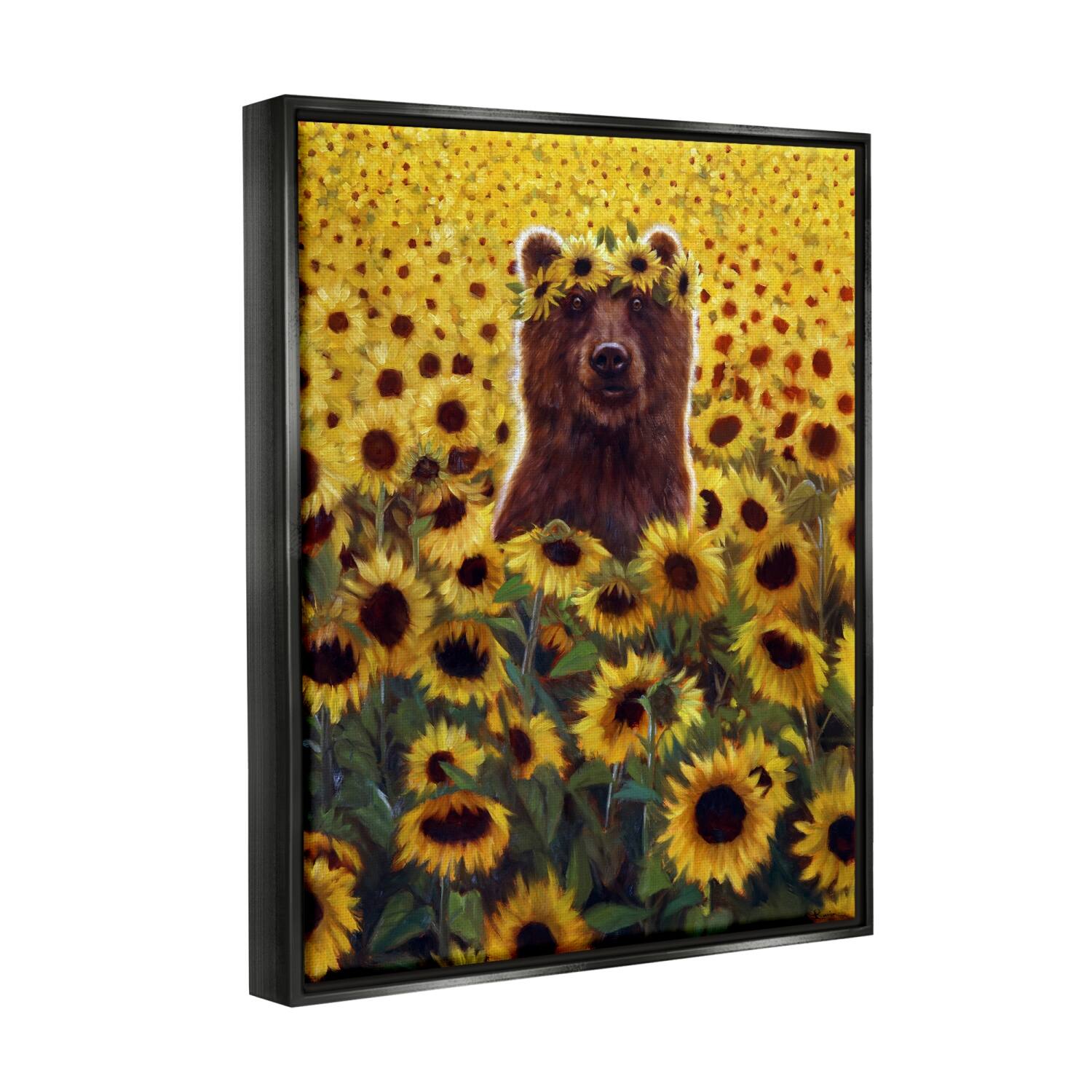 Stupell Industries Happy Bear Sunflower Field Floater Framed Art