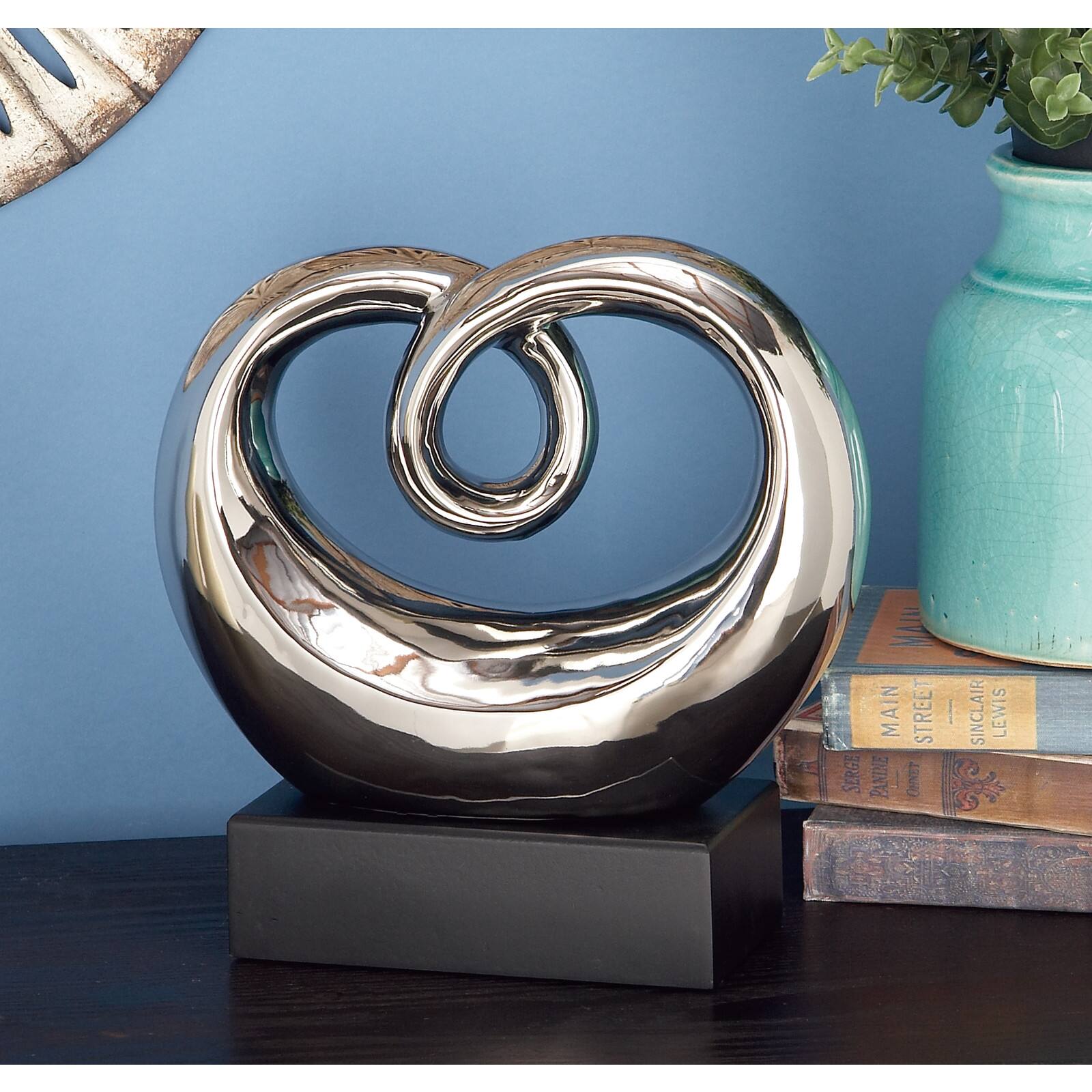 10" Silver Ceramic Modern Abstract Sculpture