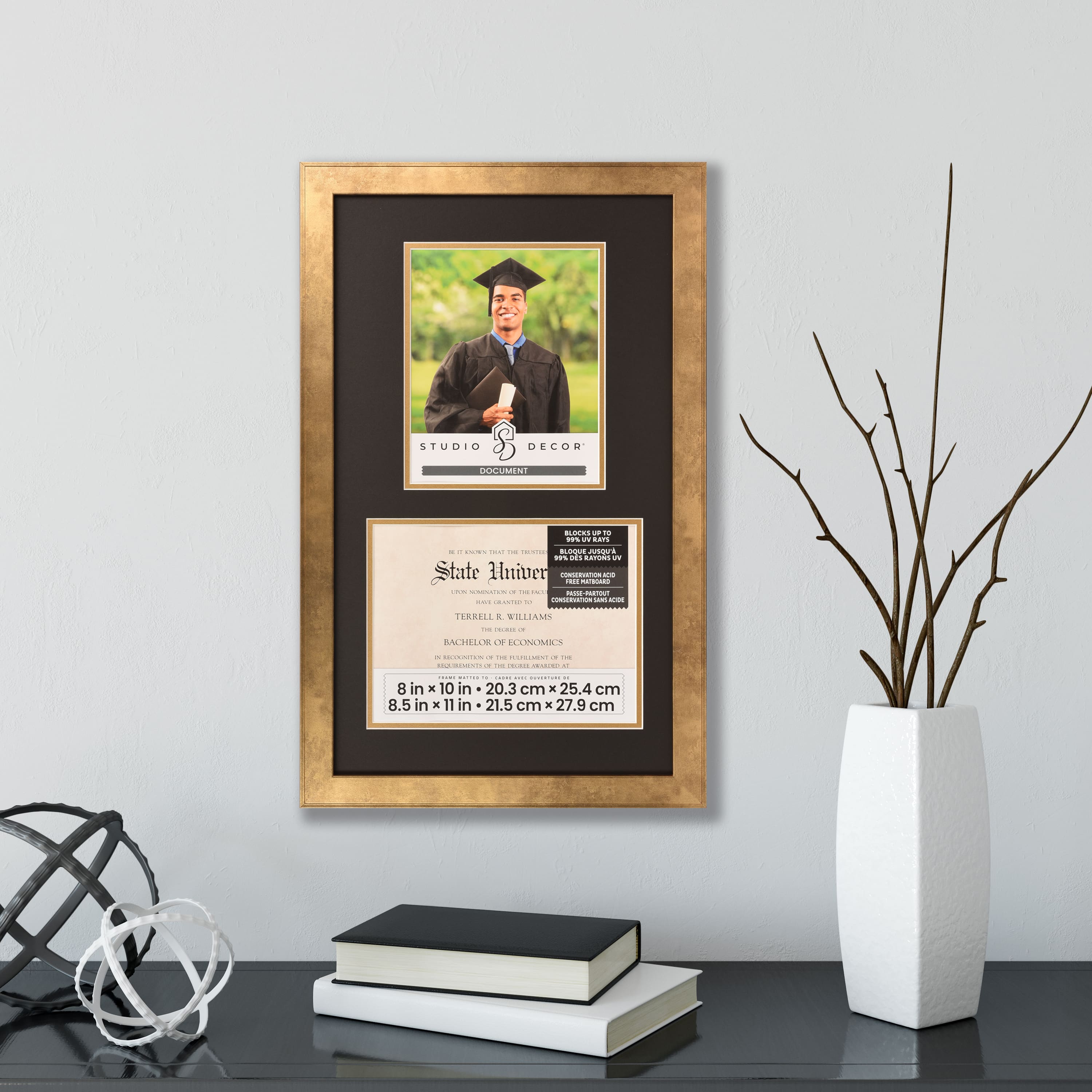 2 Opening Gold 8.5&#x22; x 11&#x22; Document Frame with Double Mat by Studio D&#xE9;cor&#xAE;