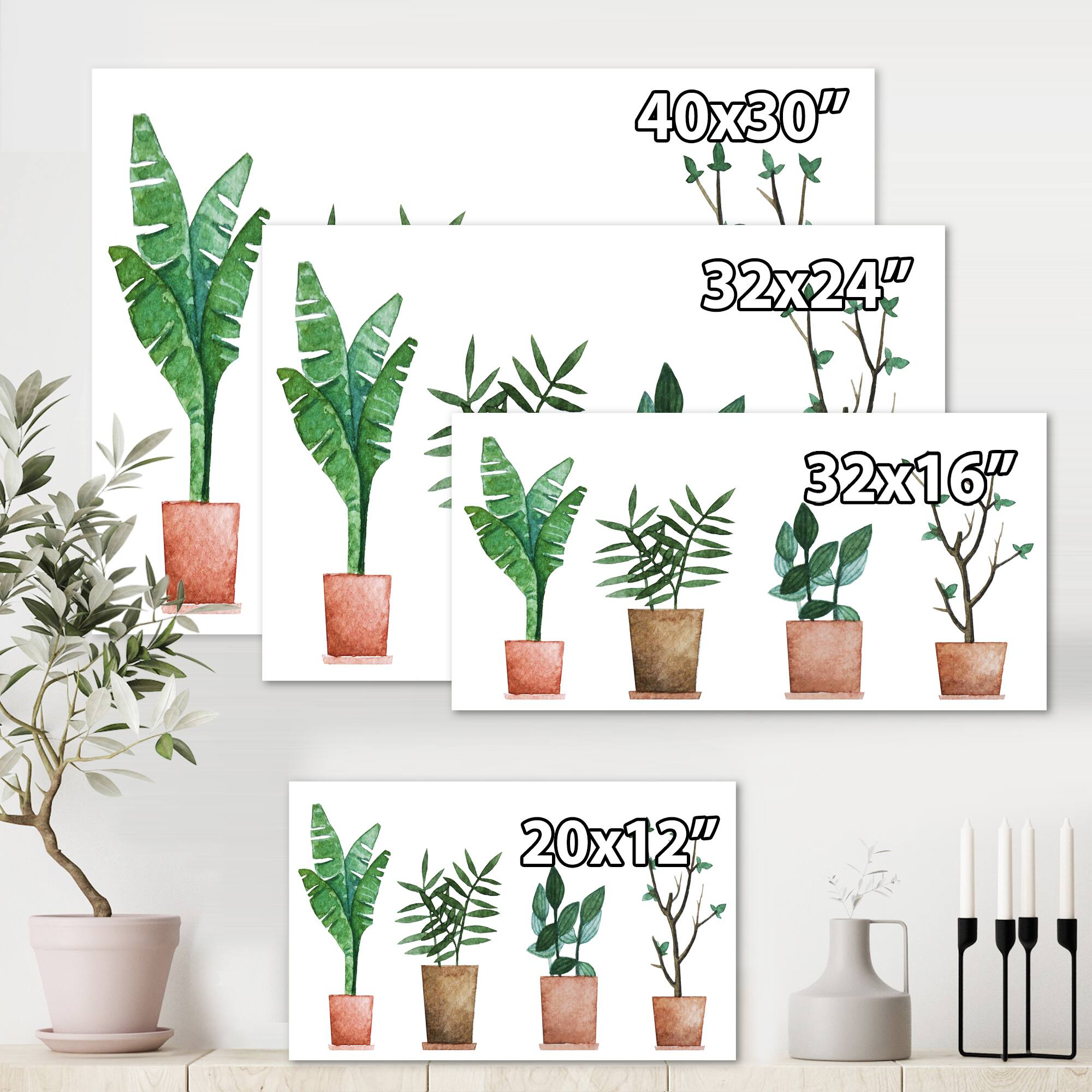 Designart - Duo of Potted Flowers House Plants - Farmhouse Canvas Wall Art Print