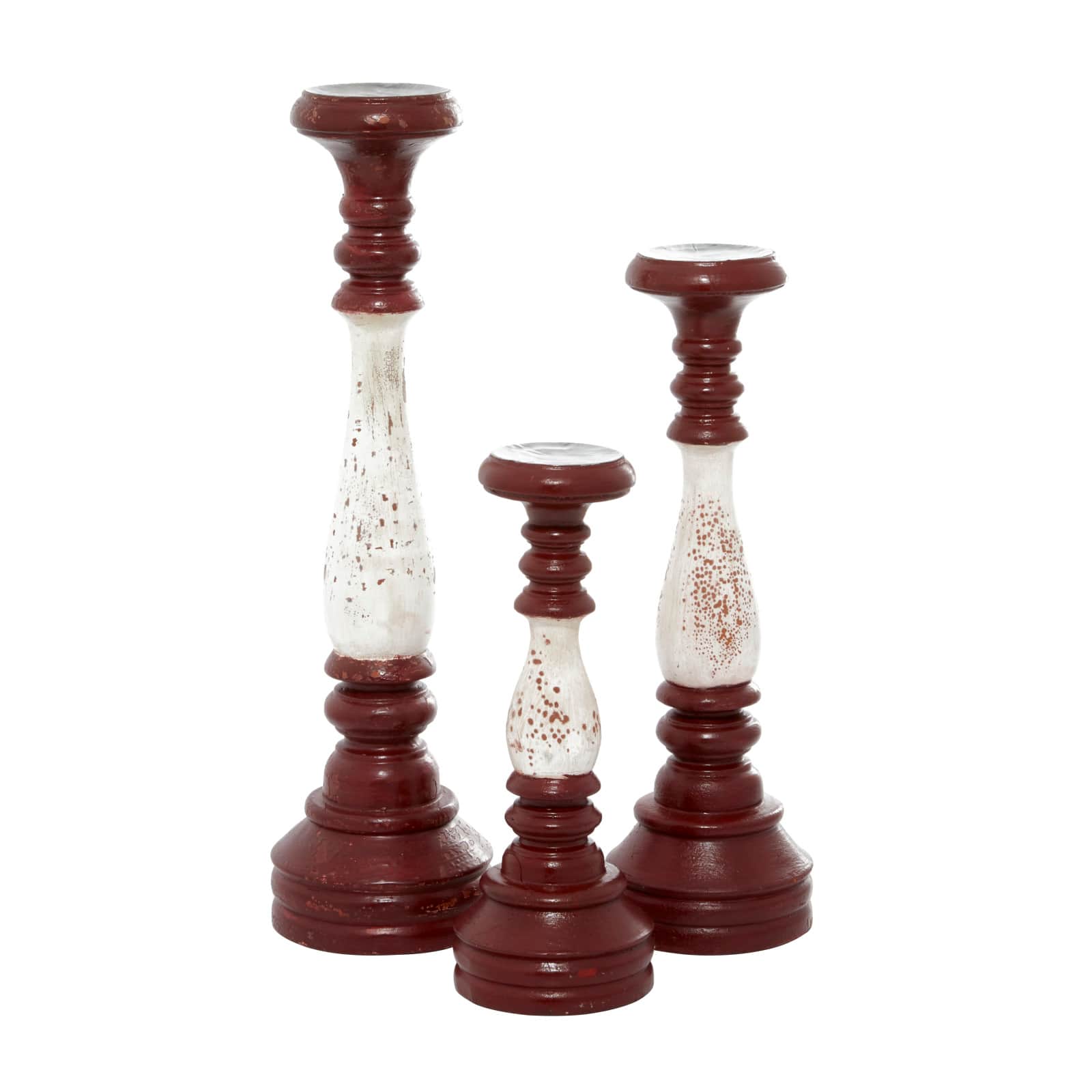 20" Red & White Wood Farmhouse Candlestick Holder Set
