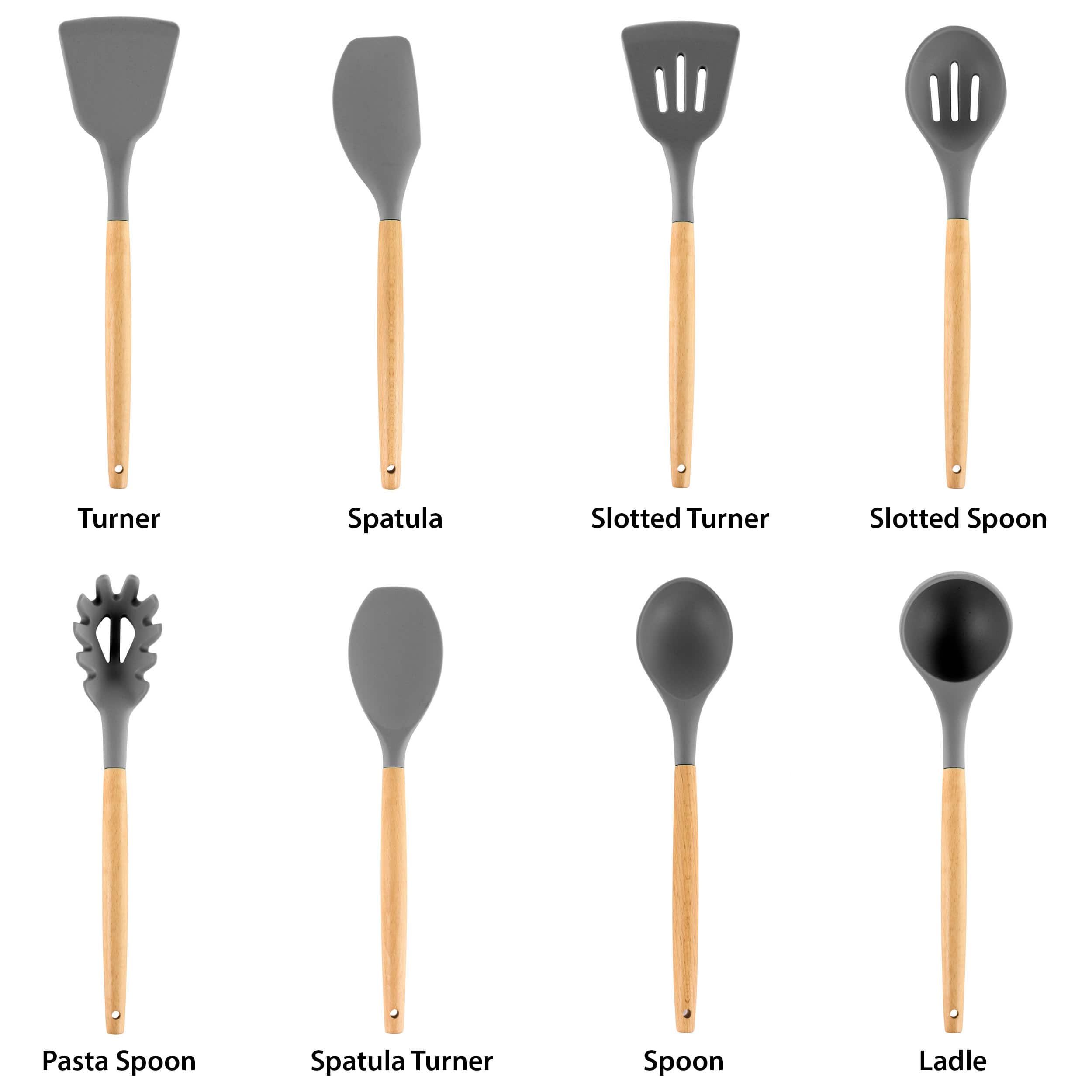 MegaChef Gray Silicone & Wood Cooking Utensils Set, 9ct.