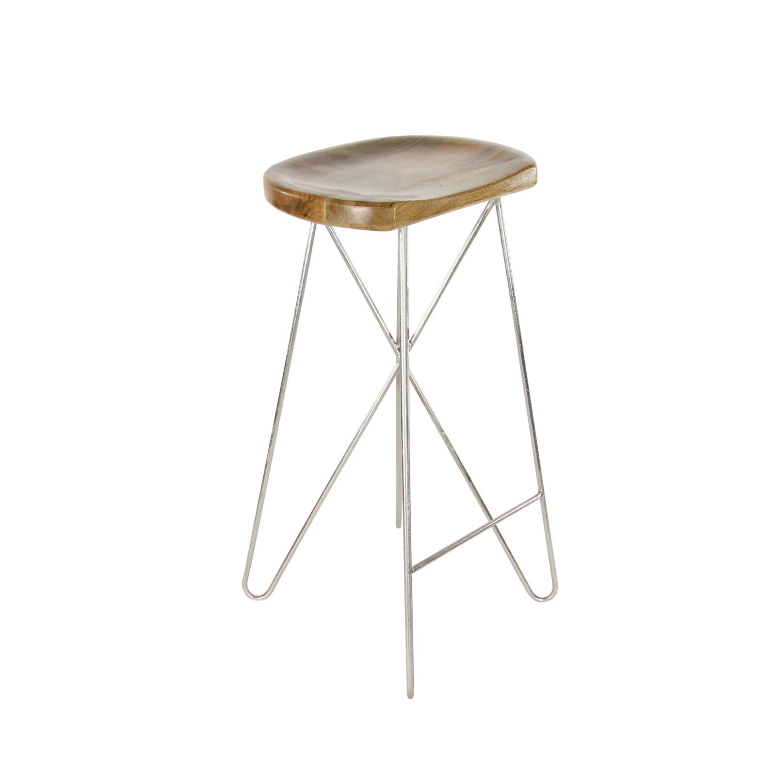30&#x22; Light Brown Mango Wood &#x26; Metal Contemporary Bar Stool