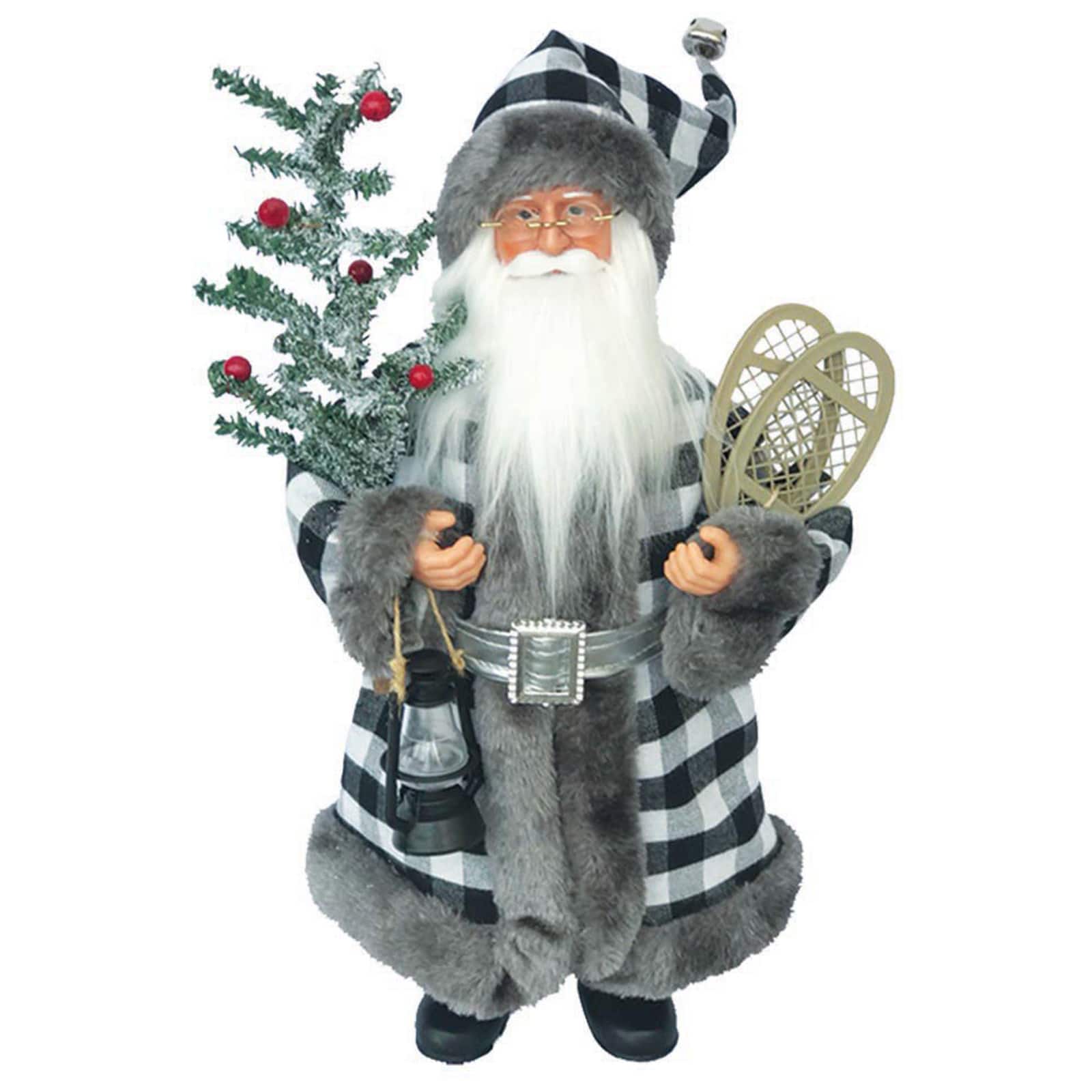 Santa&#x27;s Workshop 15&#x22; Black &#x26; White Plaid Claus